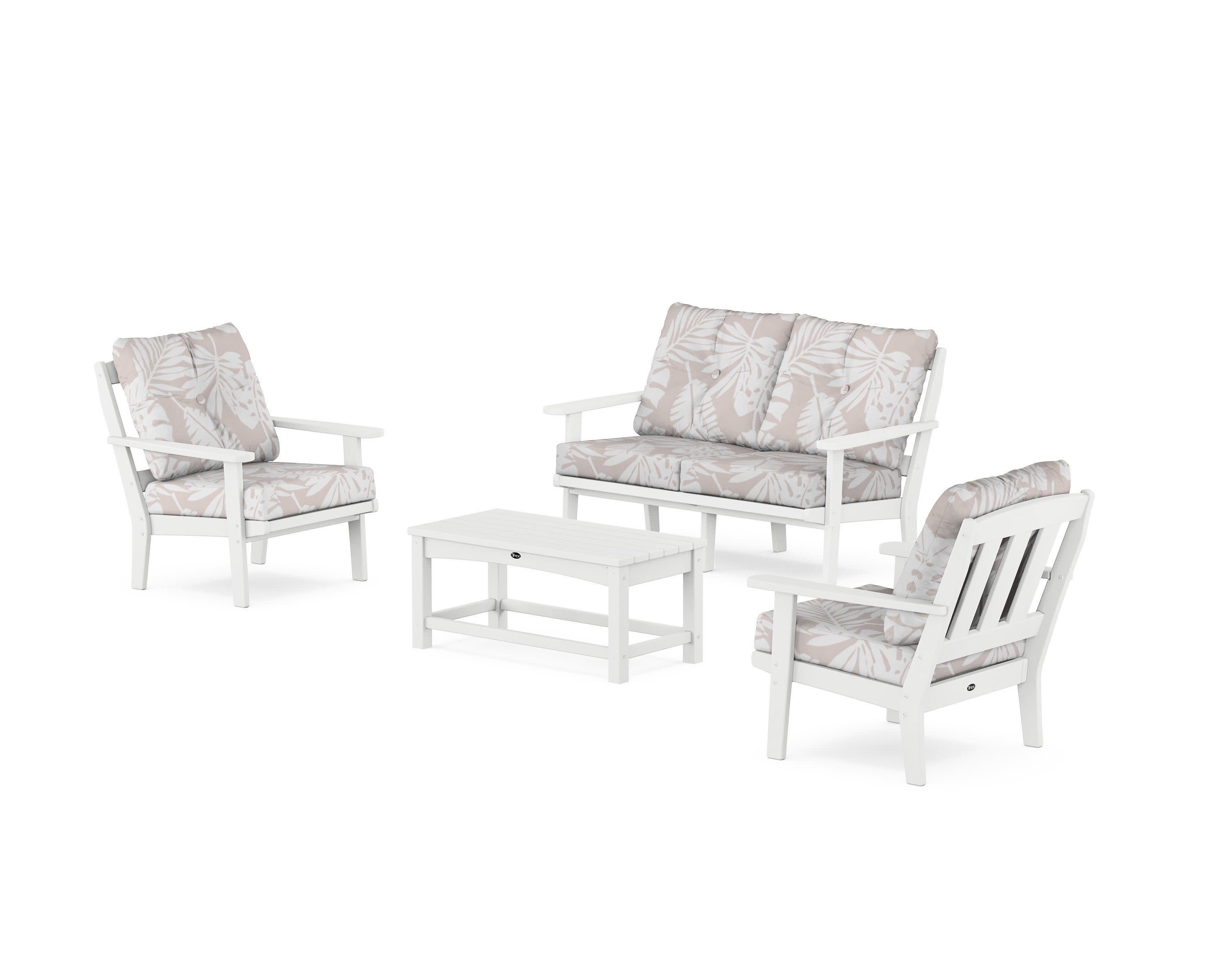 Cape Cod 4-Piece Deep Seating Set with Loveseat in Classic White / Leaf Dune Burlap