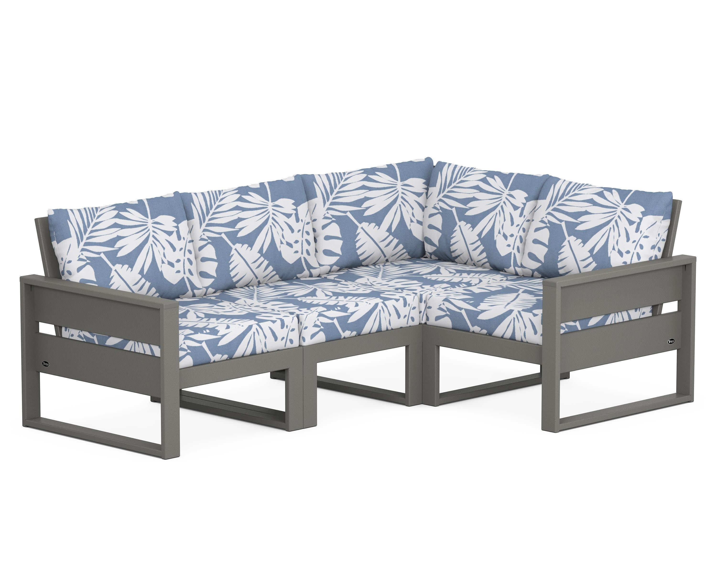 Eastport 4- Piece Sectional in Stepping Stone / Leaf Sky Blue