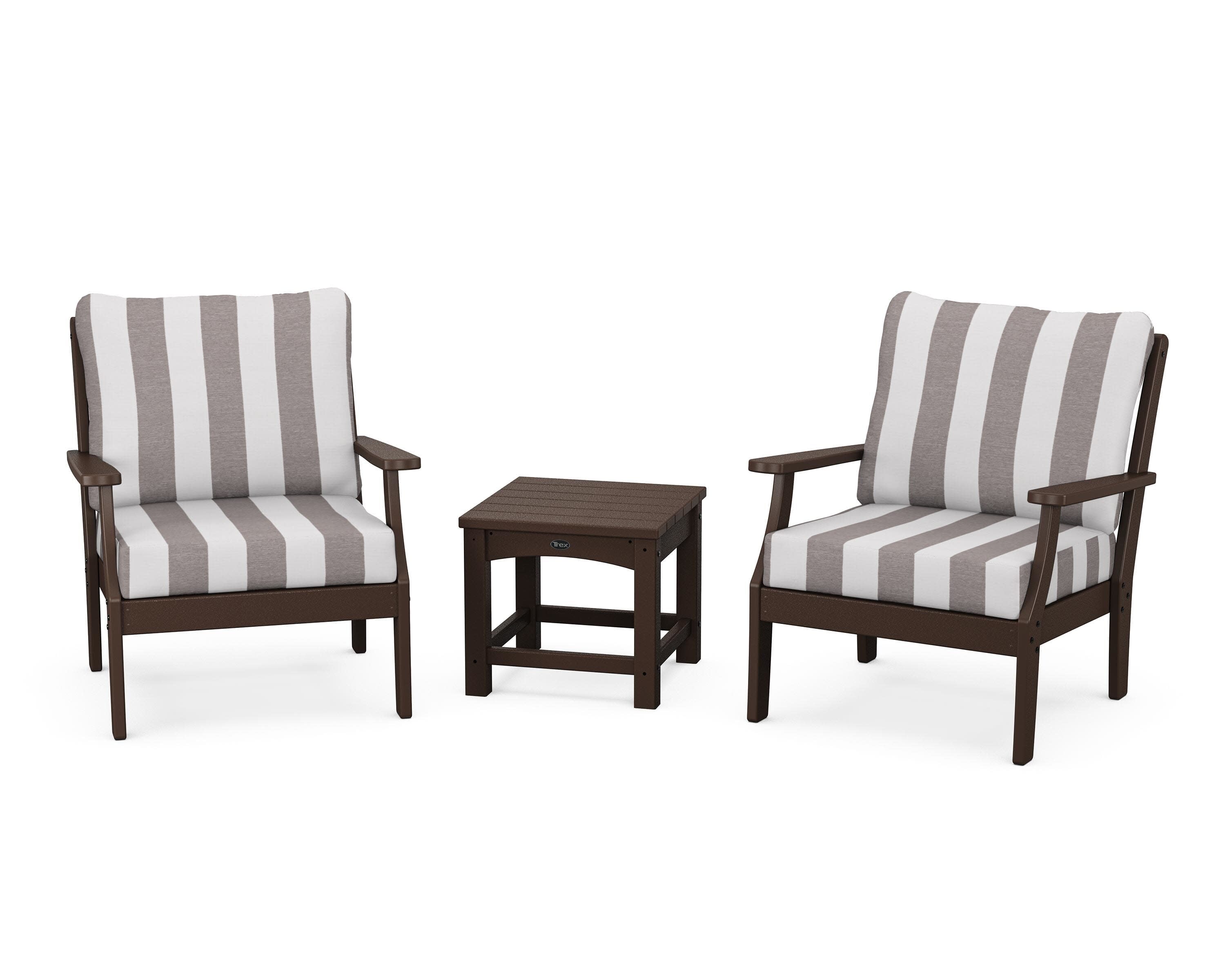 Yacht Club 3-Piece Deep Seating Set in Vintage Lantern / Cabana Stripe Grey Mist