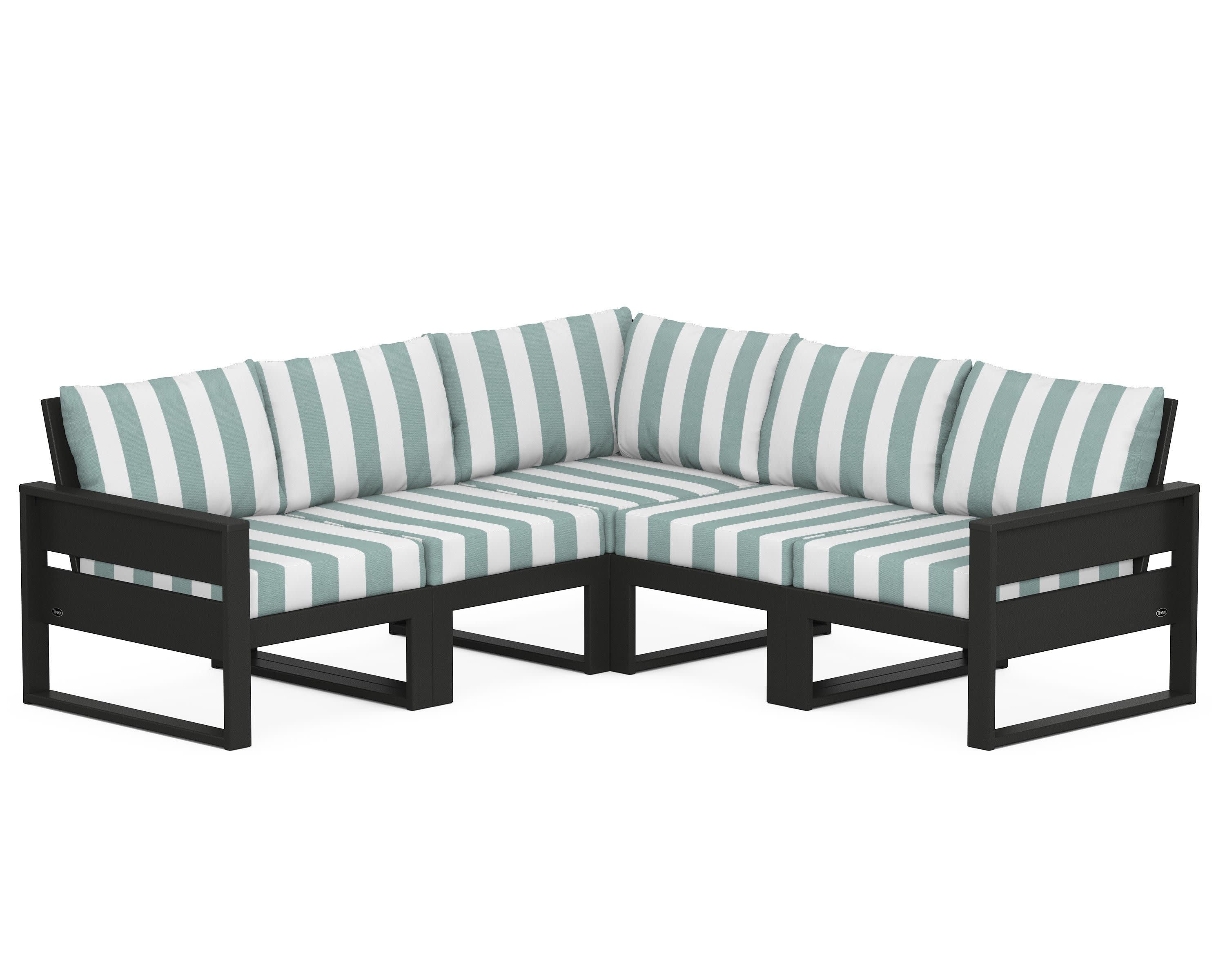 Eastport 5-Piece Sectional in Charcoal Black / Cabana Stripe Glacier Spa