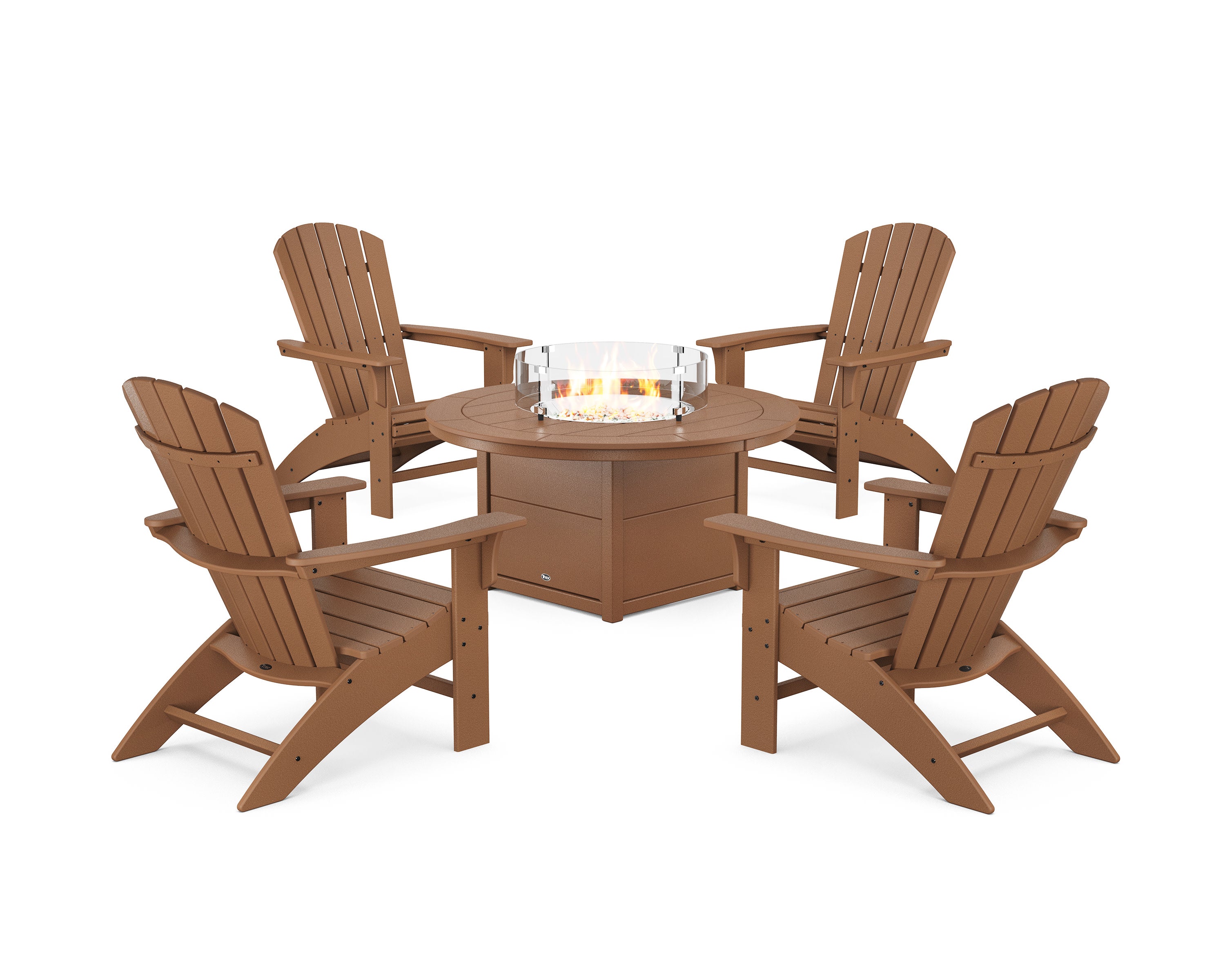 Yacht Club Adirondack 5-Piece Set with Round Fire Pit Table in Tree House