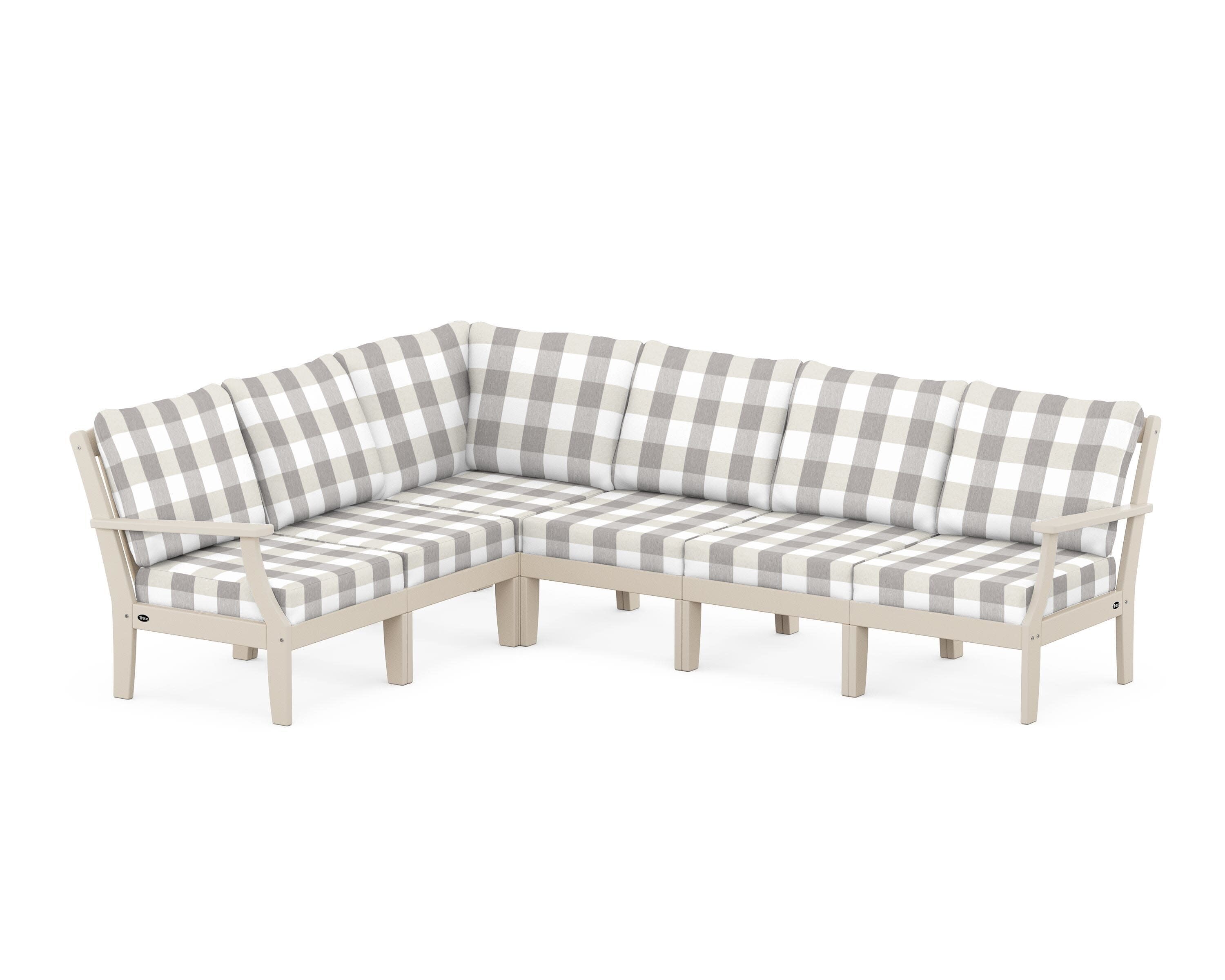 Yacht Club Modular 6-Piece Deep Seating Set in Sand Castle / Buffalo Plaid Grey Mist