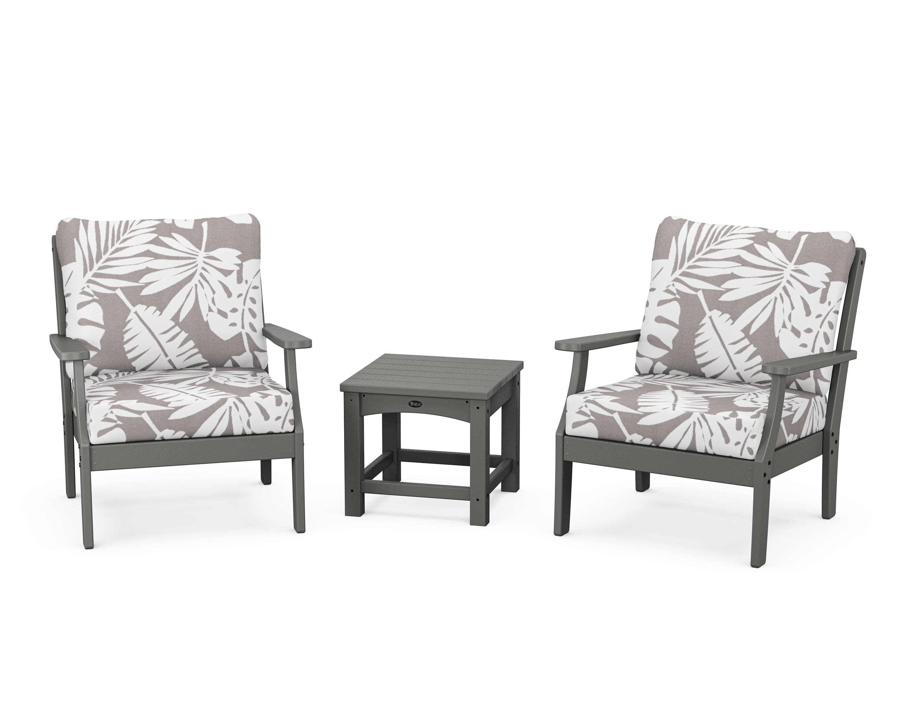 Yacht Club 3-Piece Deep Seating Set in Stepping Stone / Leaf Grey Mist