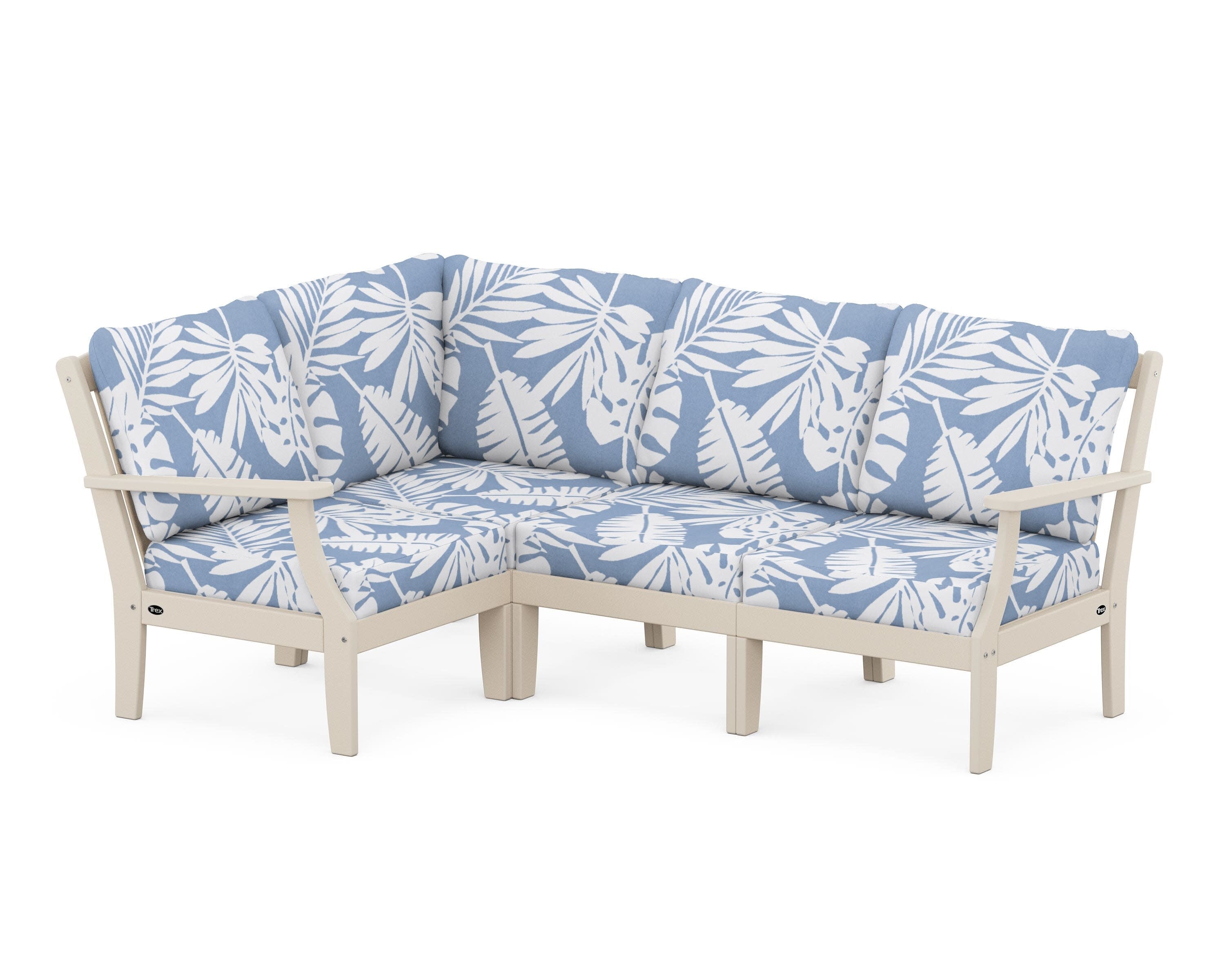 Yacht Club Modular 4-Piece Deep Seating Set in Sand Castle / Leaf Sky Blue