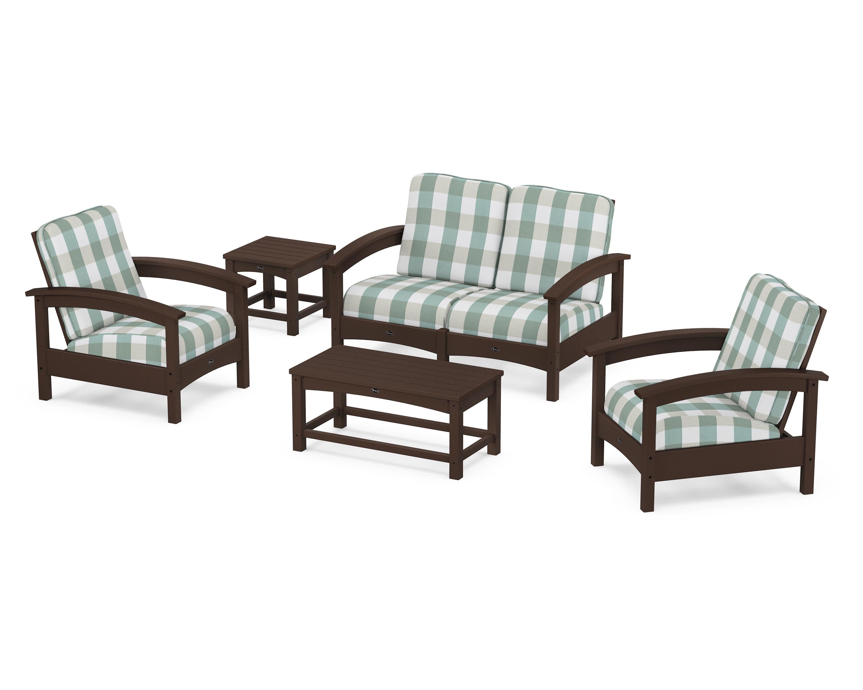 Rockport Club 6-Piece Deep Seating Conversation Set in Vintage Lantern / Buffalo Plaid Glacier Spa