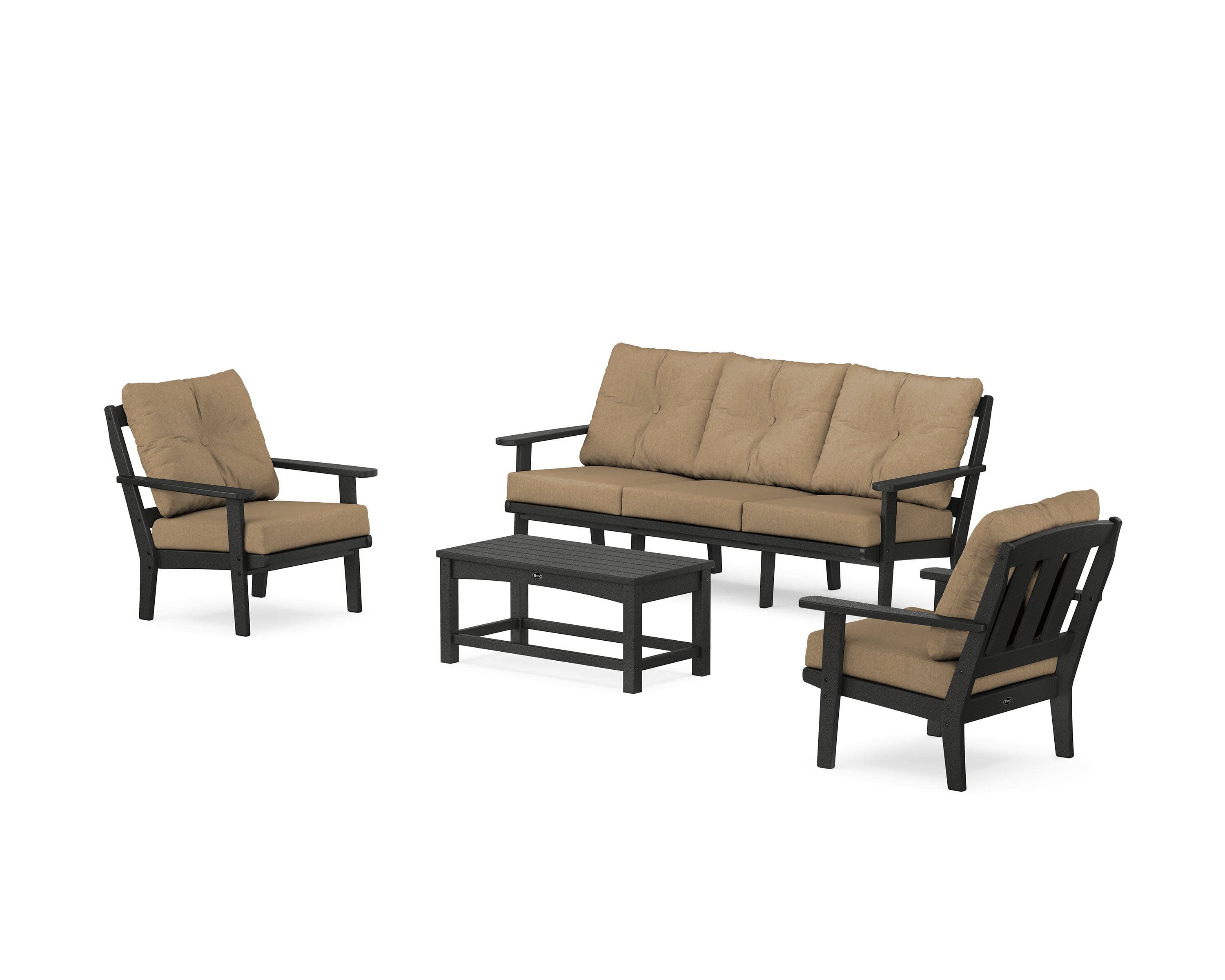 Cape Cod 4-Piece Deep Seating Set with Sofa in Charcoal Black / Sesame