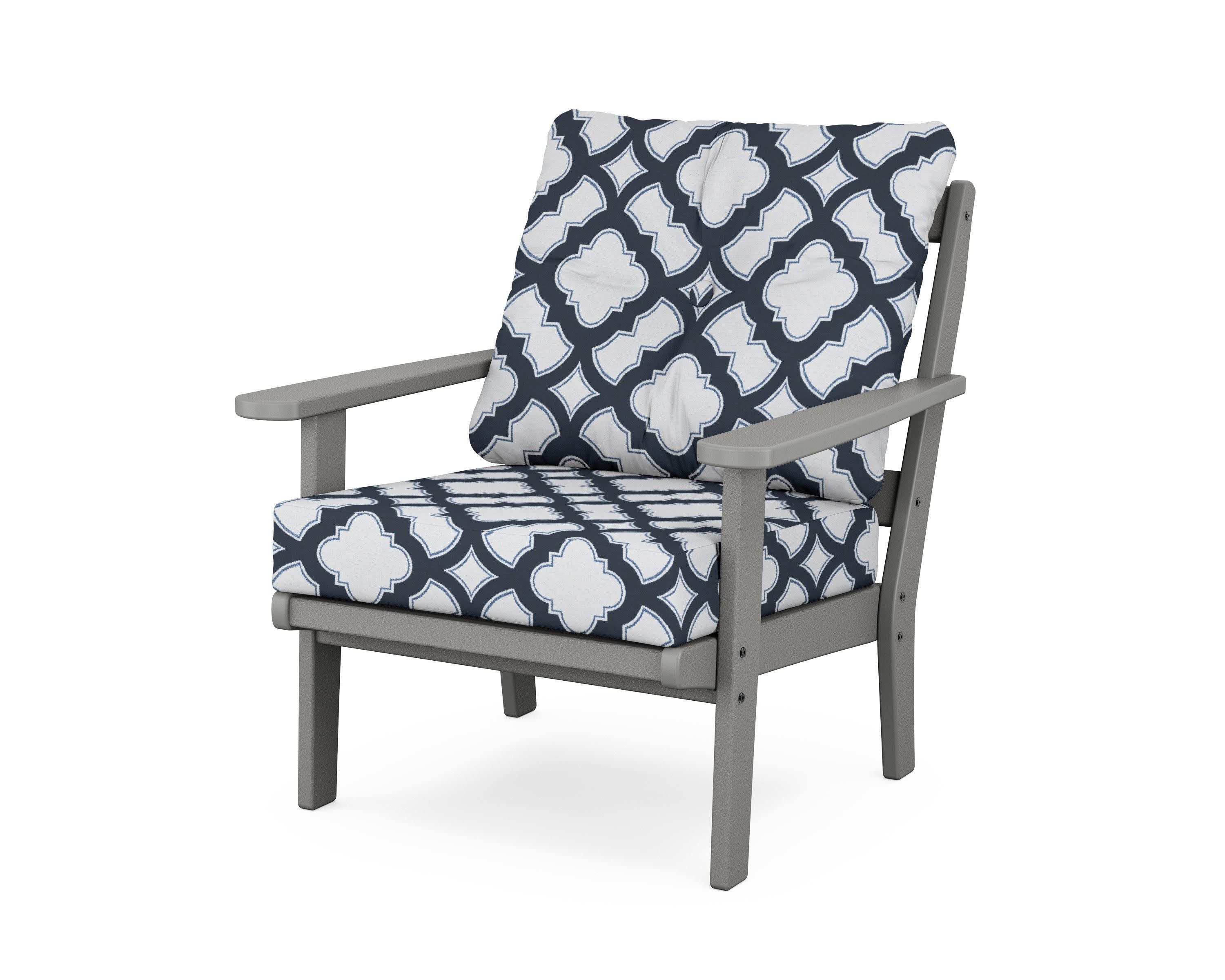 Cape Cod Deep Seating Chair in Stepping Stone / Trellis Marine Indigo