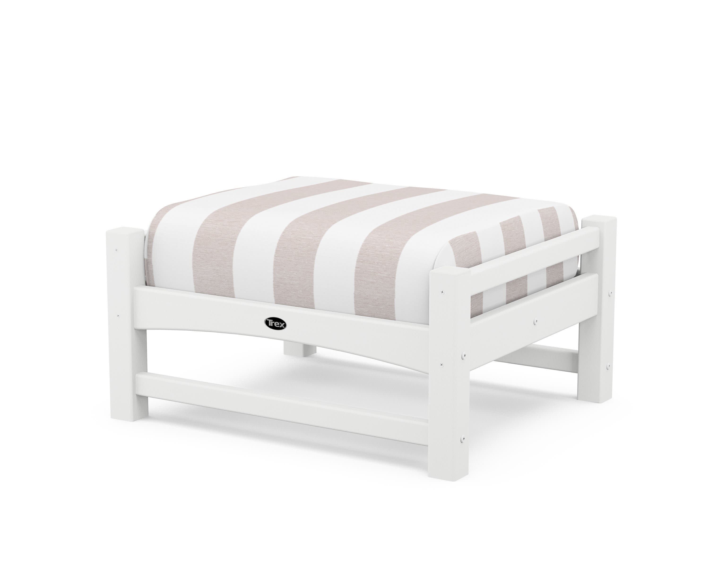 Rockport Club Ottoman in Classic White / Cabana Stripe Dune Burlap