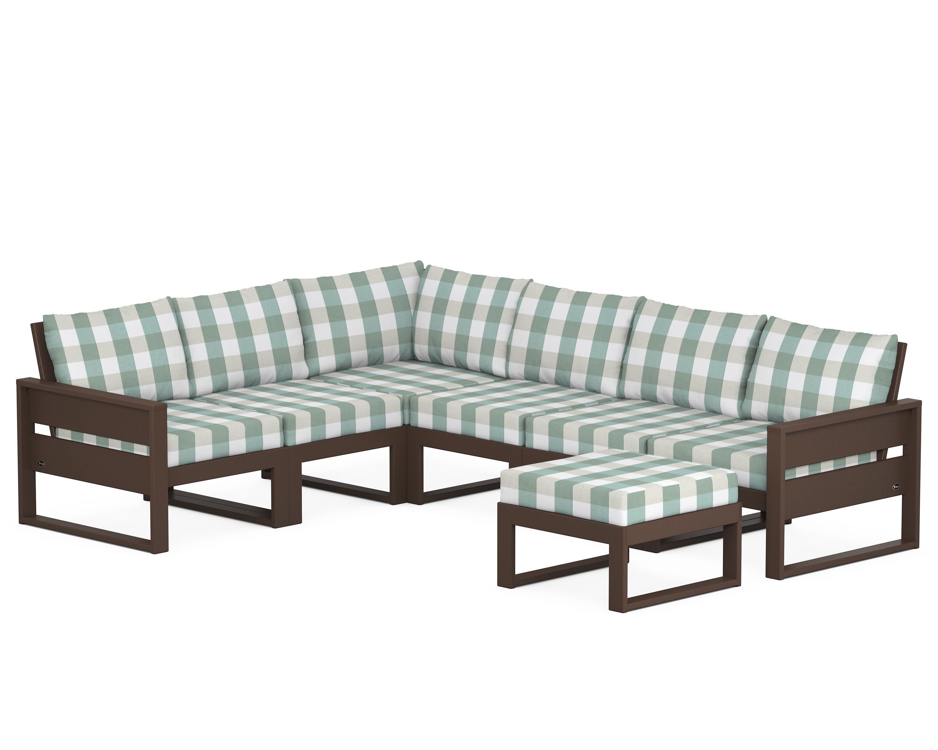 Eastport 6-Piece Sectional with Ottoman in Vintage Lantern / Buffalo Plaid Glacier Spa