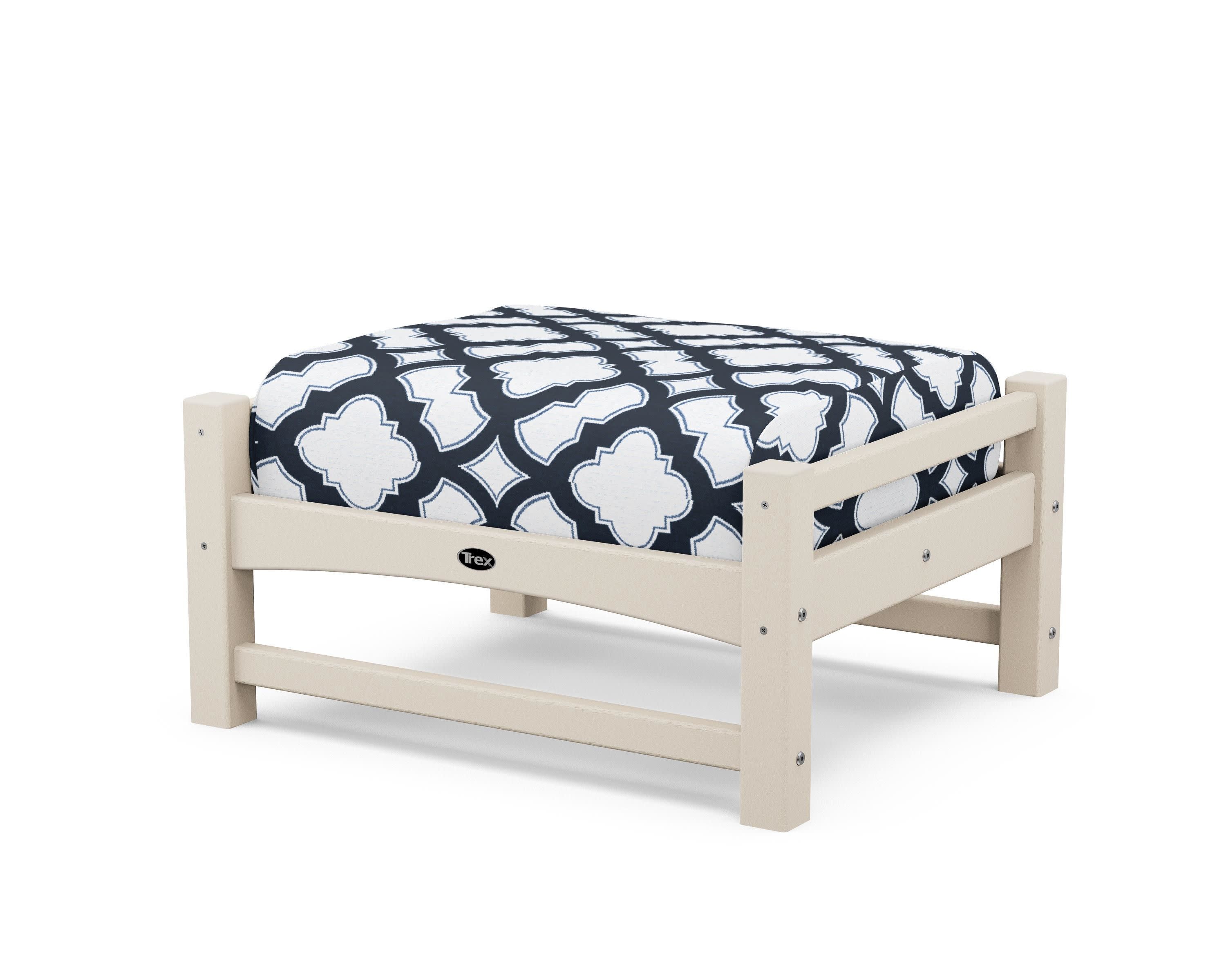 Rockport Club Ottoman in Sand Castle / Trellis Marine Indigo