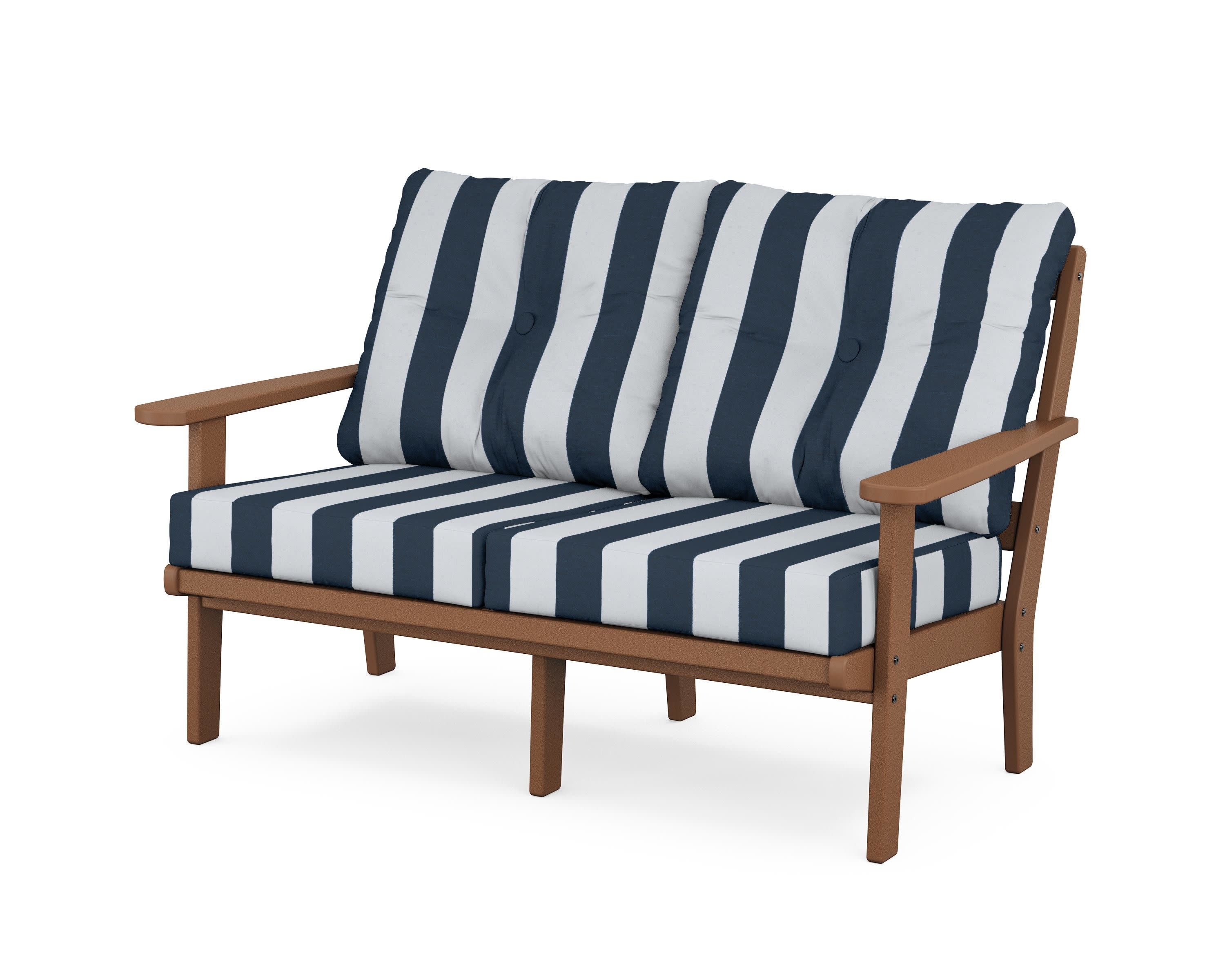 Cape Cod Deep Seating Loveseat in Tree House / Cabana Stripe Marine Indigo