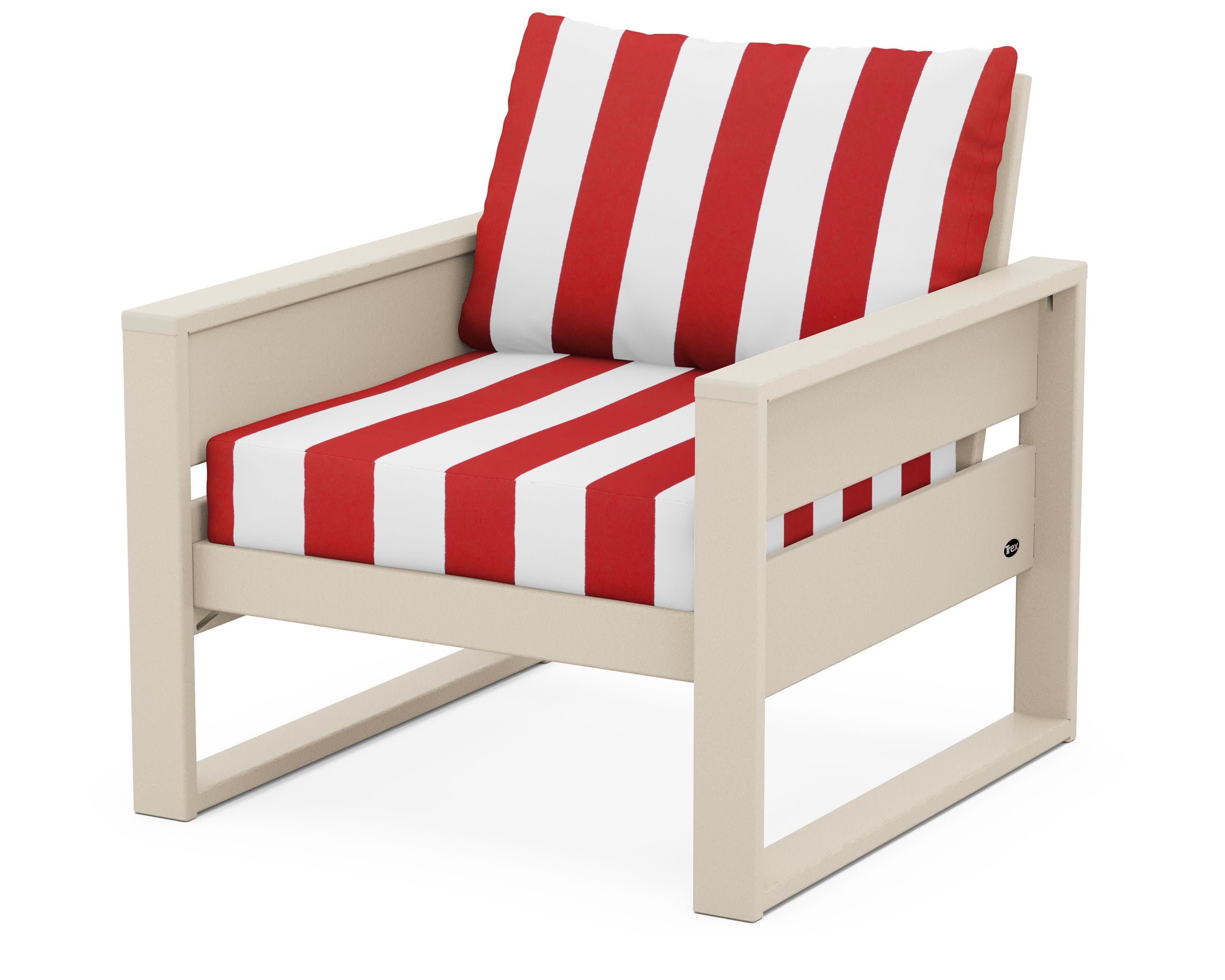 Eastport Club Chair in Sand Castle / Cabana Stripe Crimson