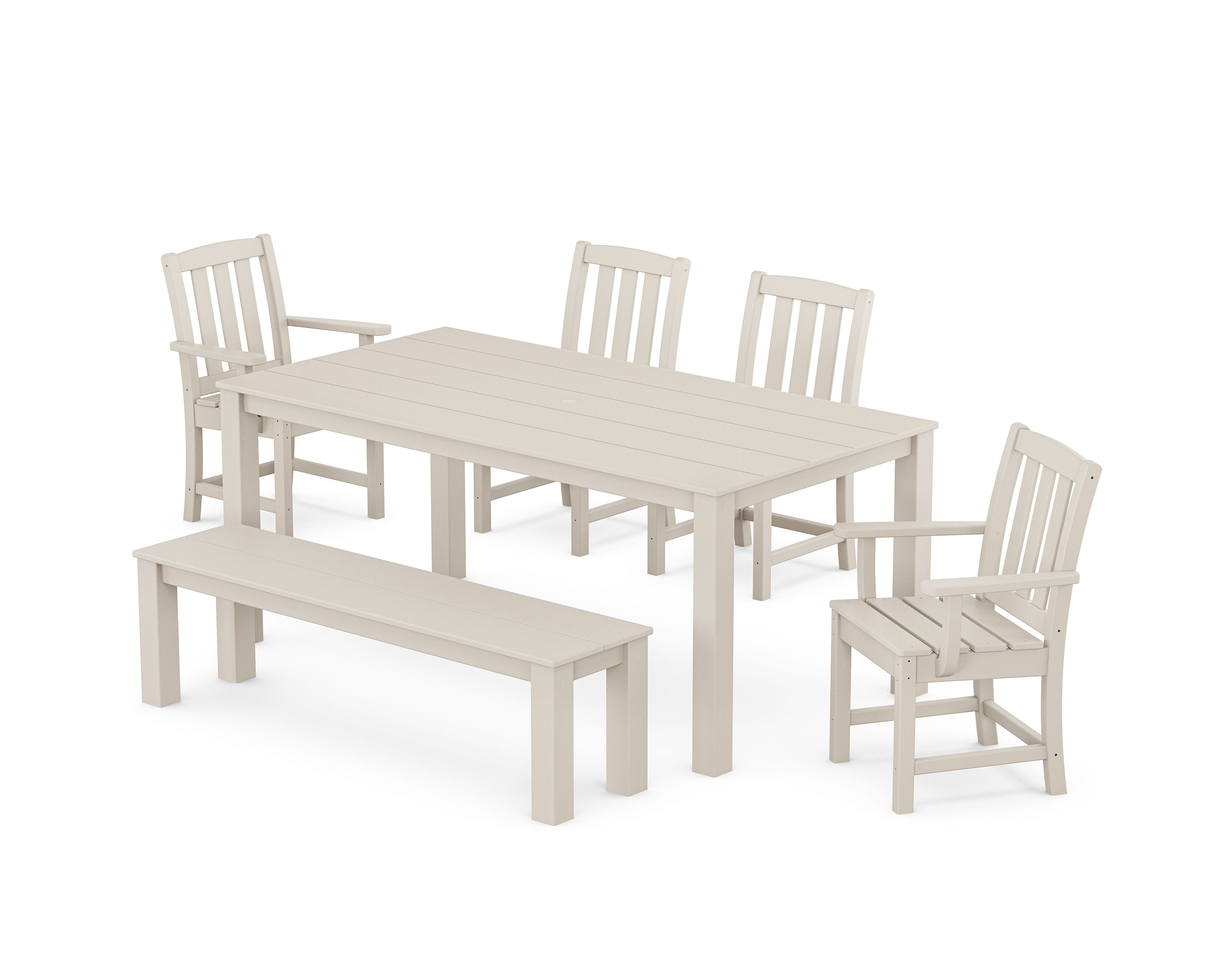 Cape Cod 6-Piece Parsons Dining Set with Bench in Sand Castle