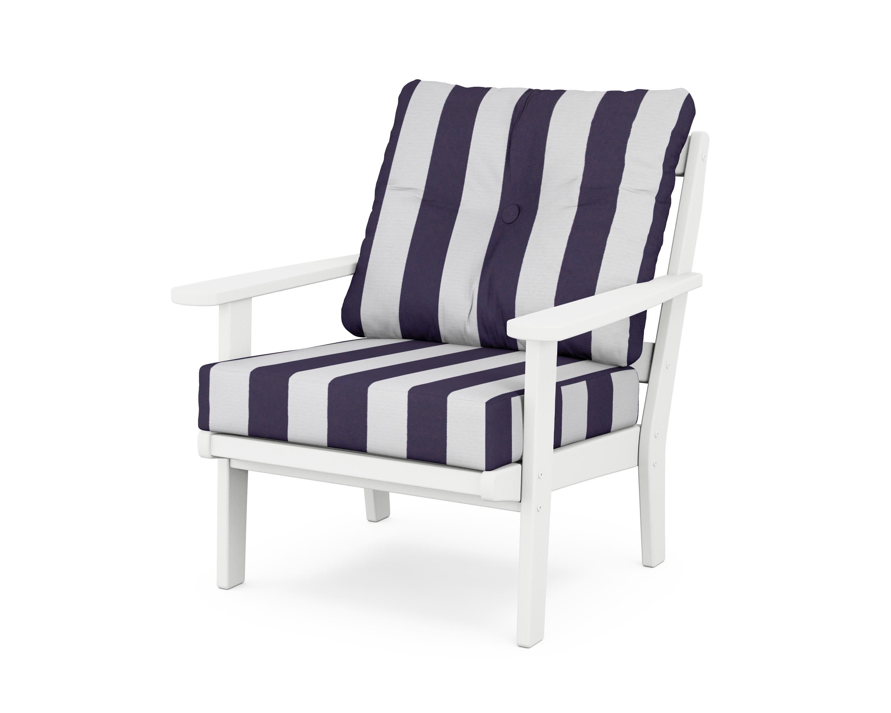 Cape Cod Deep Seating Chair in Classic White / Cabana Stripe Navy