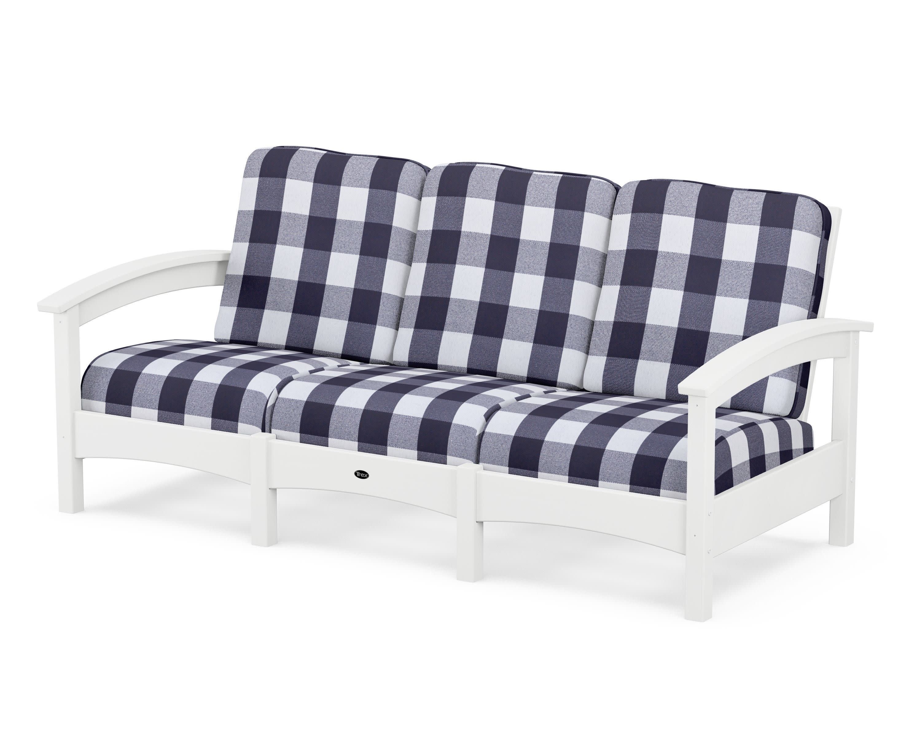Rockport Club Sofa in Classic White / Buffalo Plaid Navy