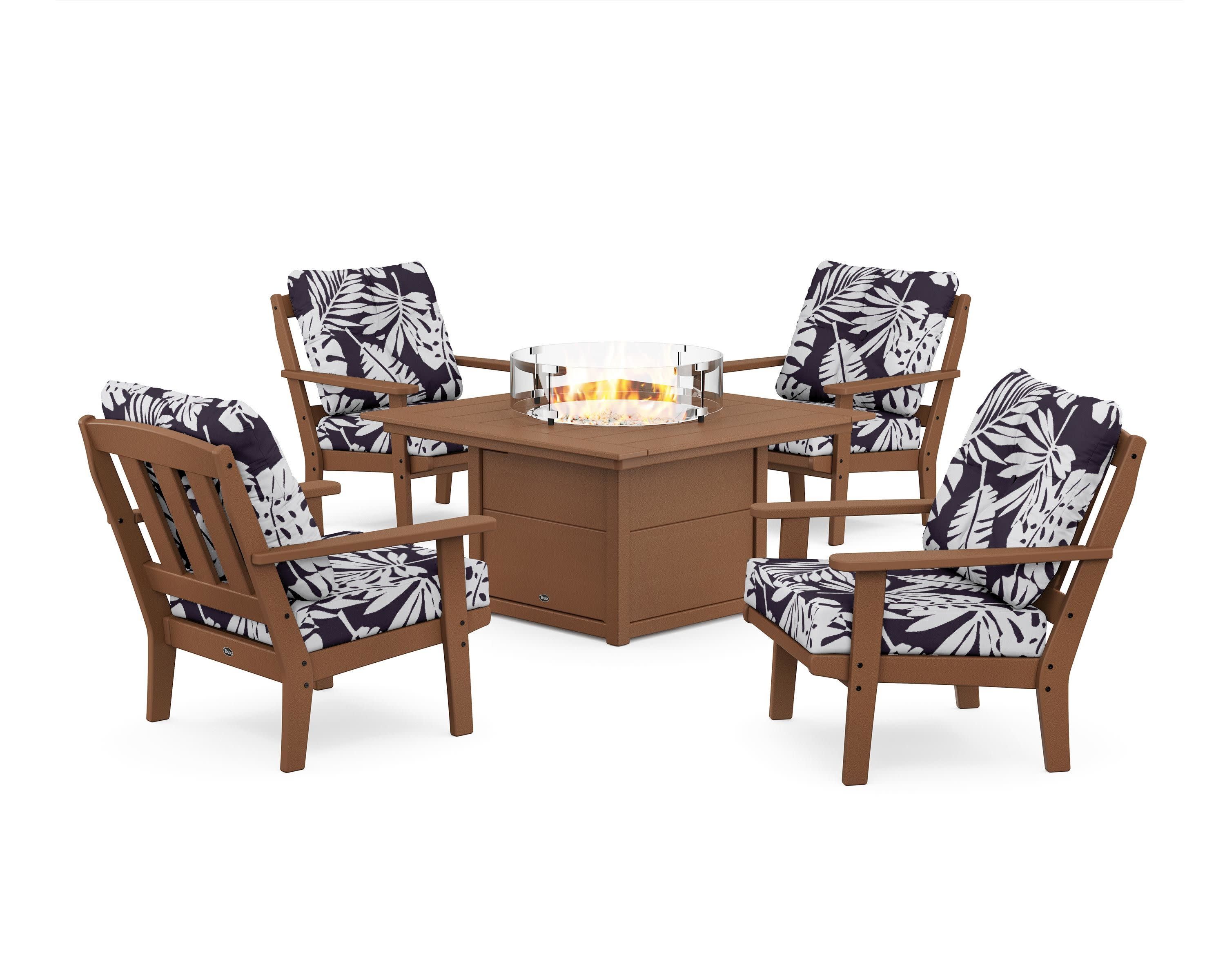 Cape Cod 5-Piece Deep Seating Set with Fire Pit Table in Tree House / Leaf Navy