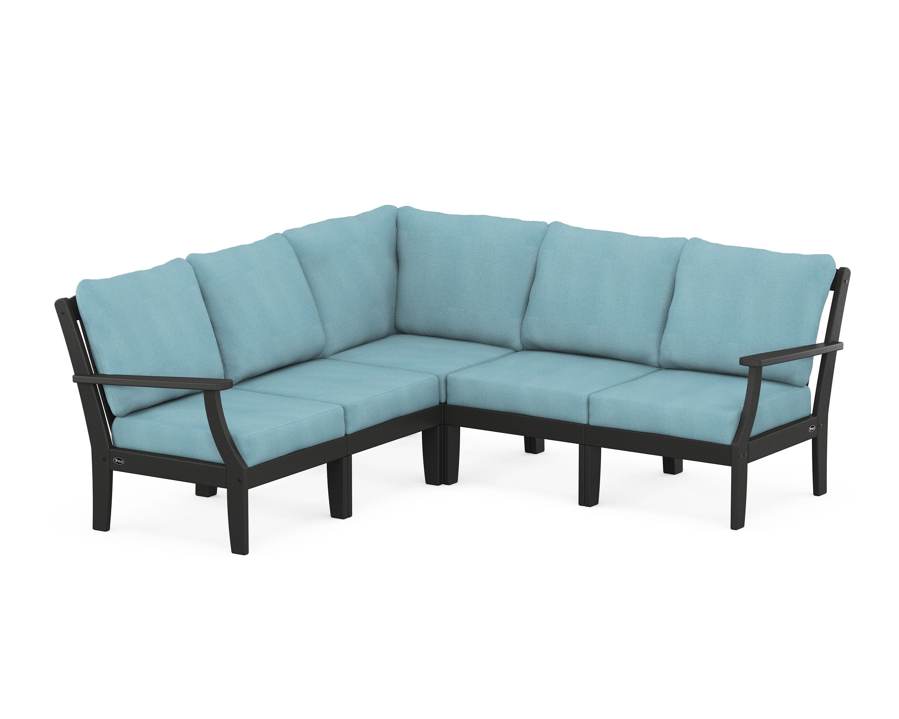 Yacht Club Modular 5-Piece Deep Seating Set in Charcoal Black / Lattice Sky Blue