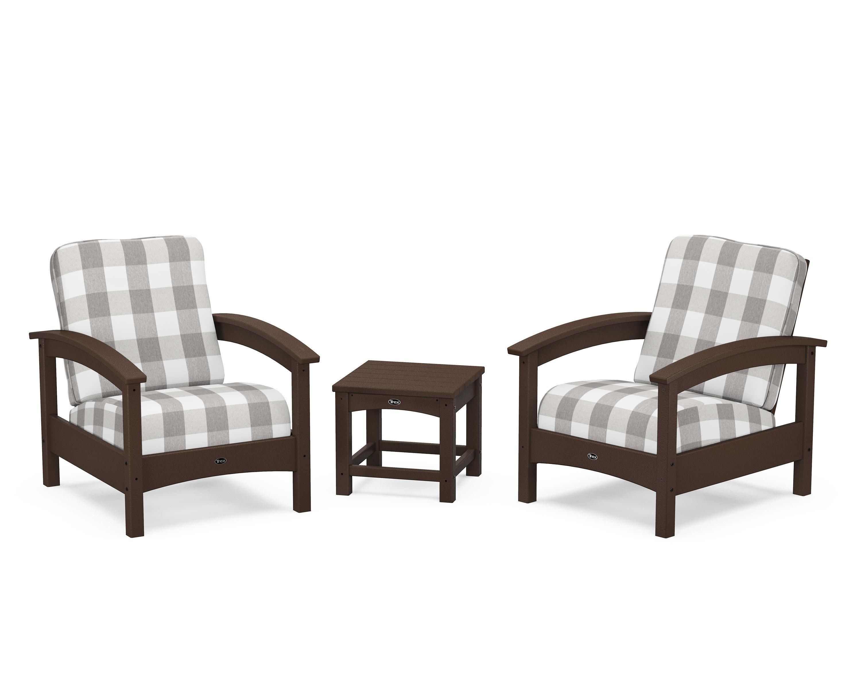 Rockport Club 3-Piece Deep Seating Conversation Set in Vintage Lantern / Buffalo Plaid Grey Mist