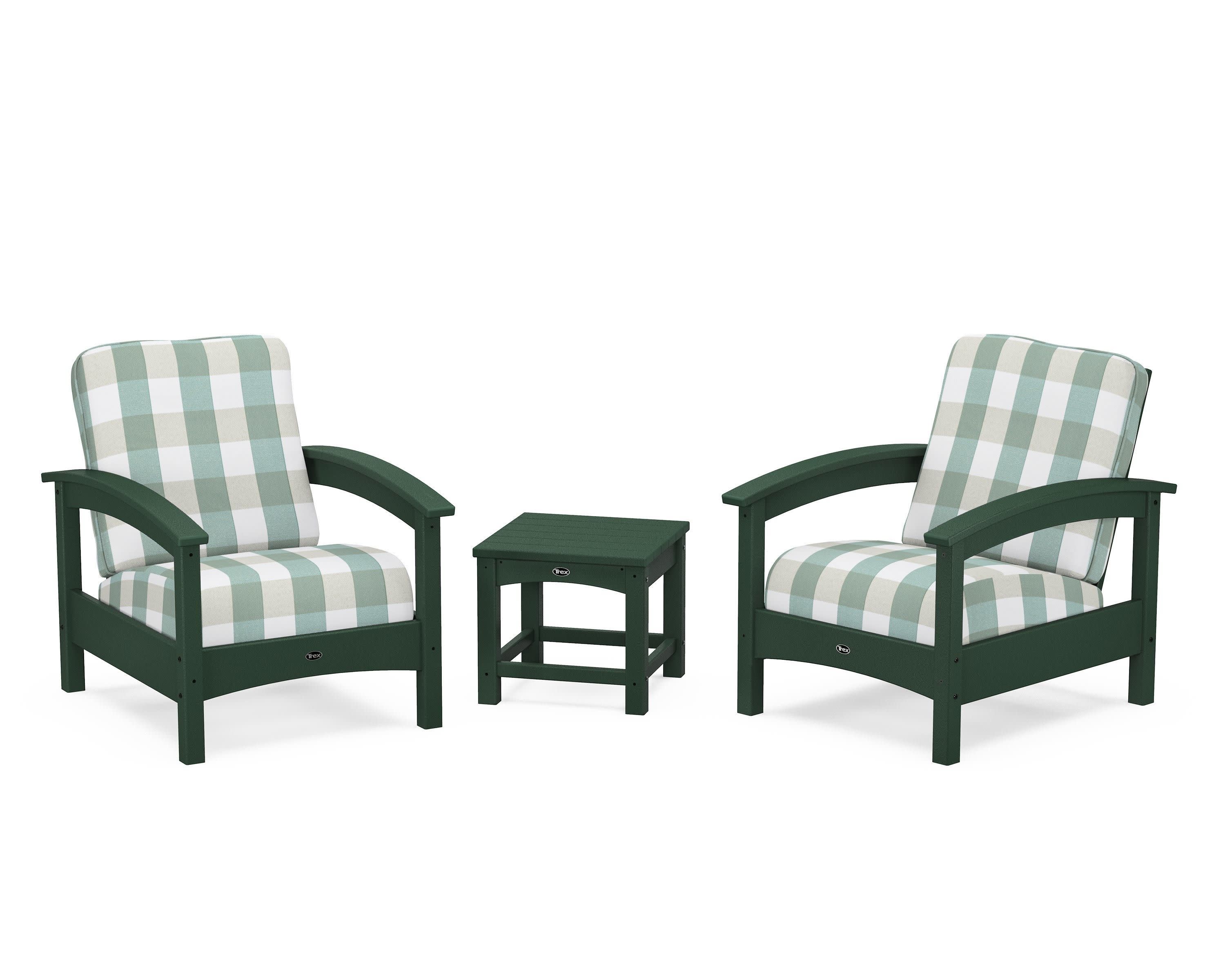 Rockport Club 3-Piece Deep Seating Conversation Set in Rainforest Canopy / Buffalo Plaid Glacier Spa