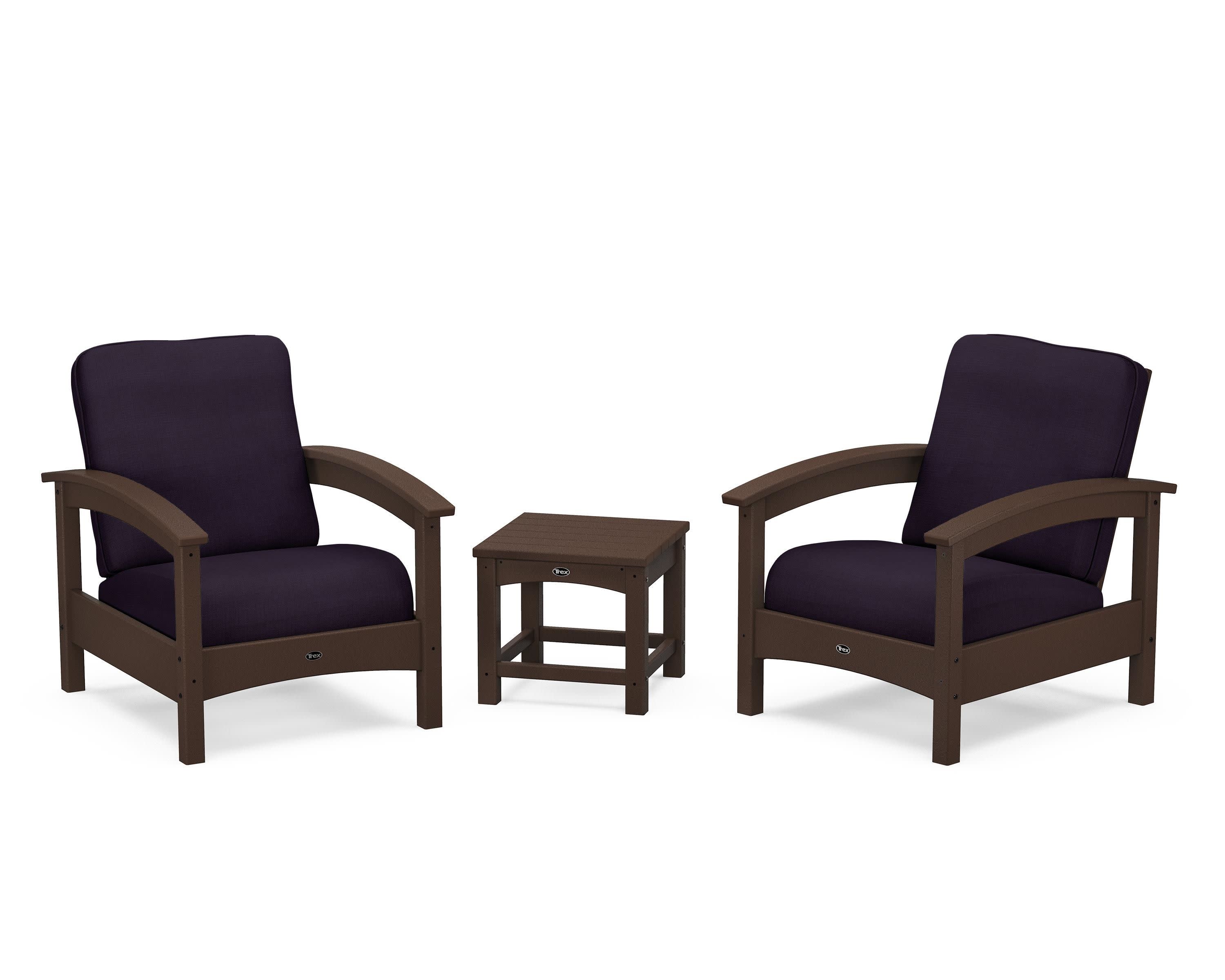 Rockport Club 3-Piece Deep Seating Conversation Set in Vintage Lantern / Navy Linen