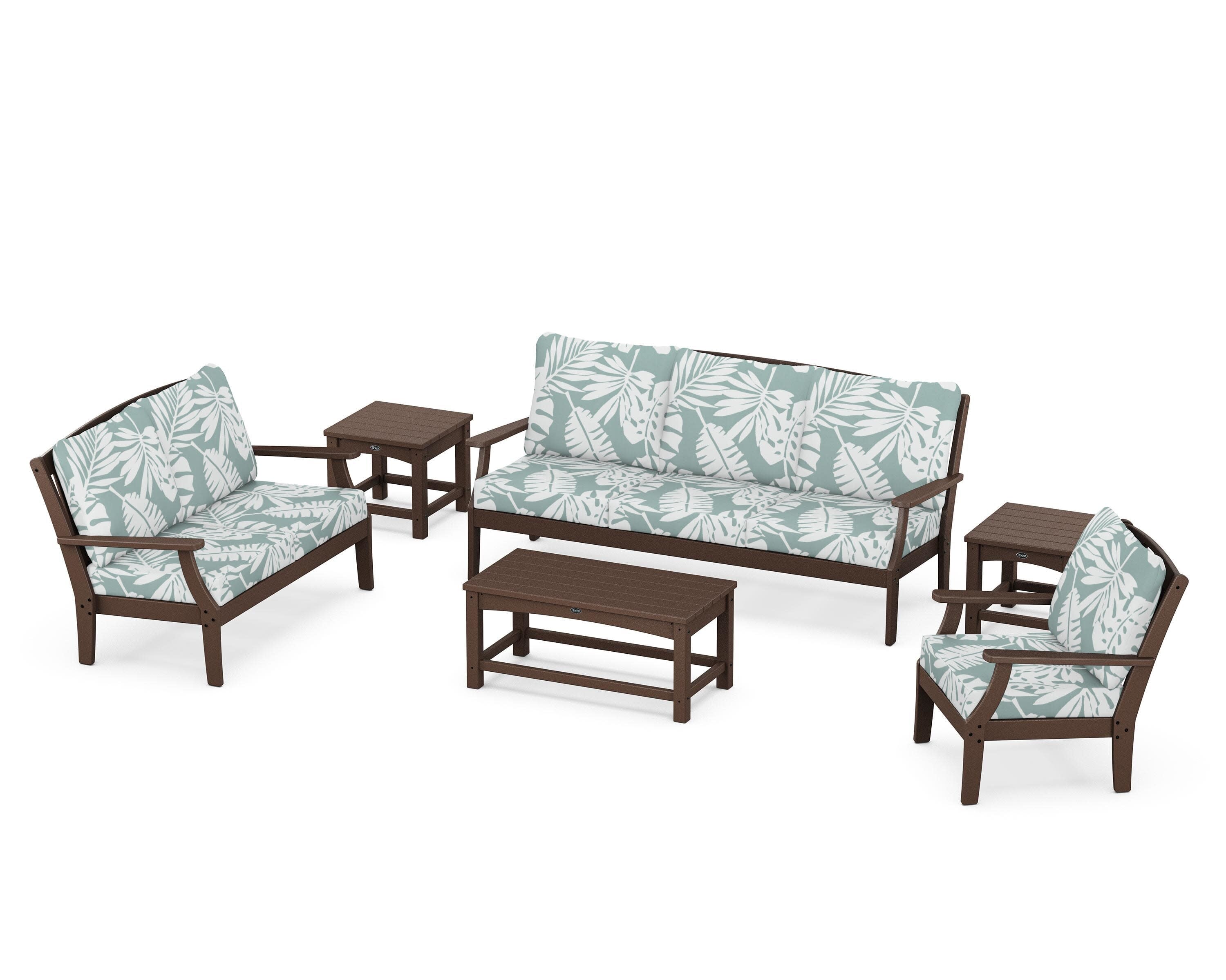 Yacht Club 6-Piece Deep Seating Set in Vintage Lantern / Leaf Glacier Spa