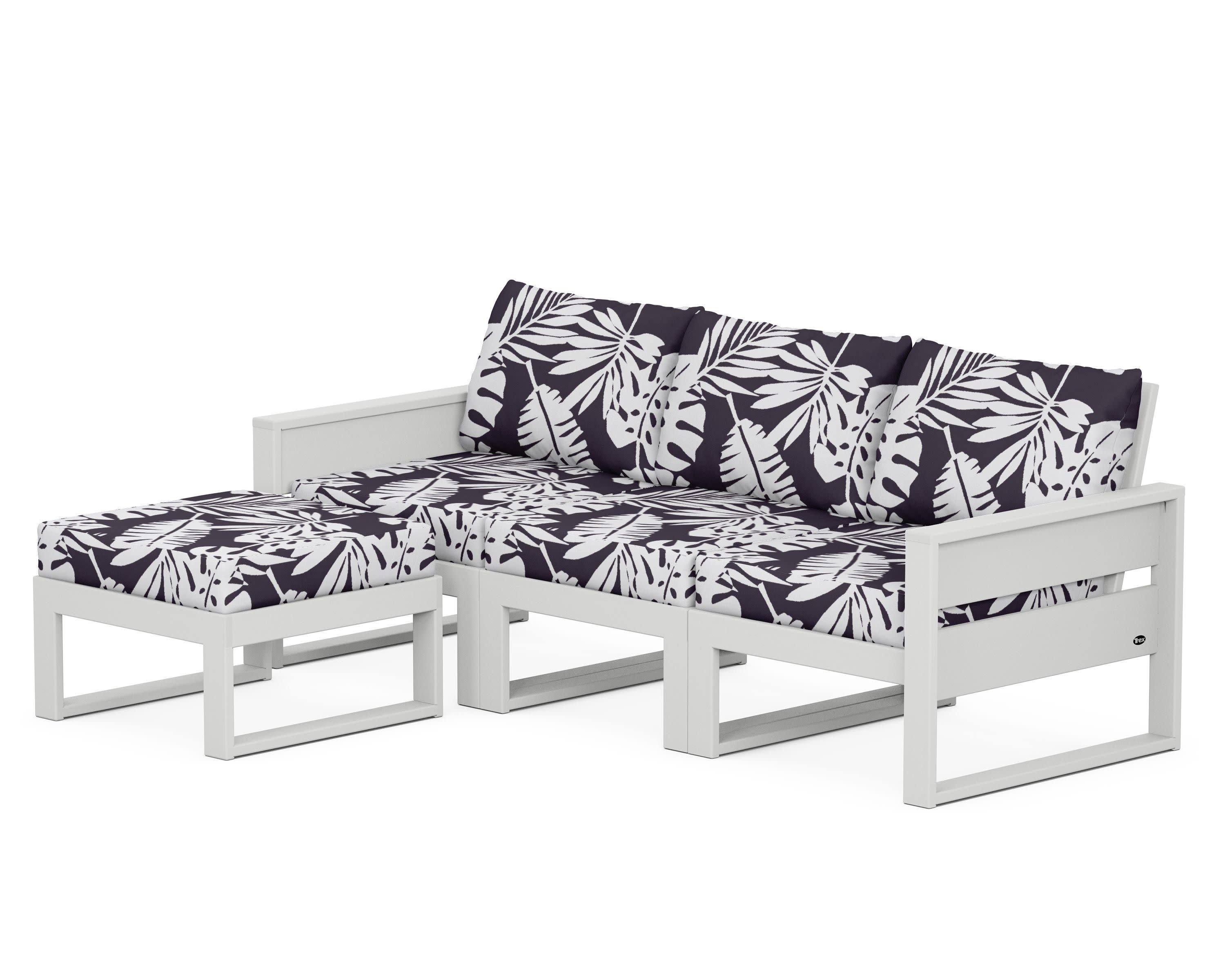 Eastport 4- Piece Sectional with Ottoman in Classic White / Leaf Navy