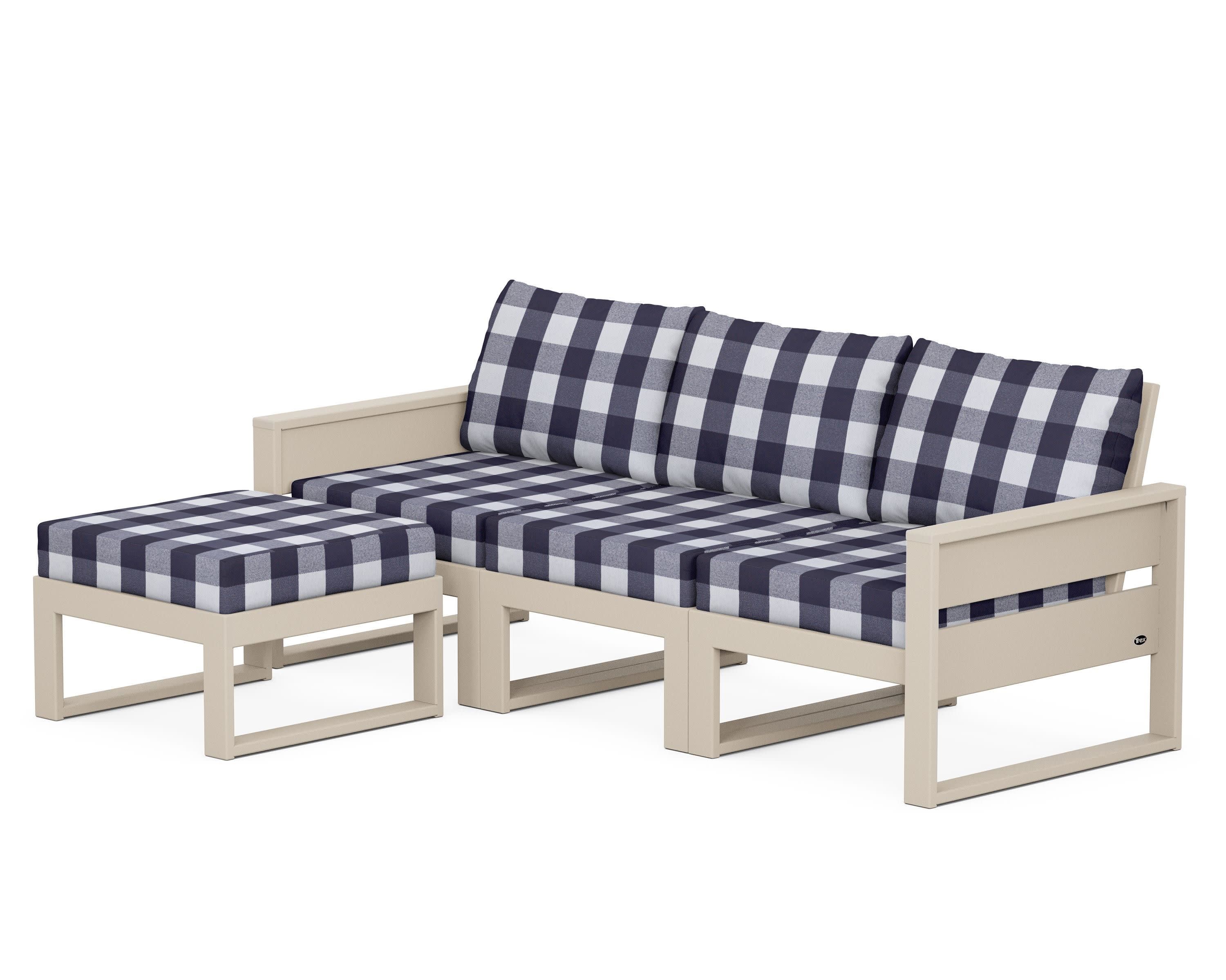 Eastport 4- Piece Sectional with Ottoman in Sand Castle / Buffalo Plaid Navy
