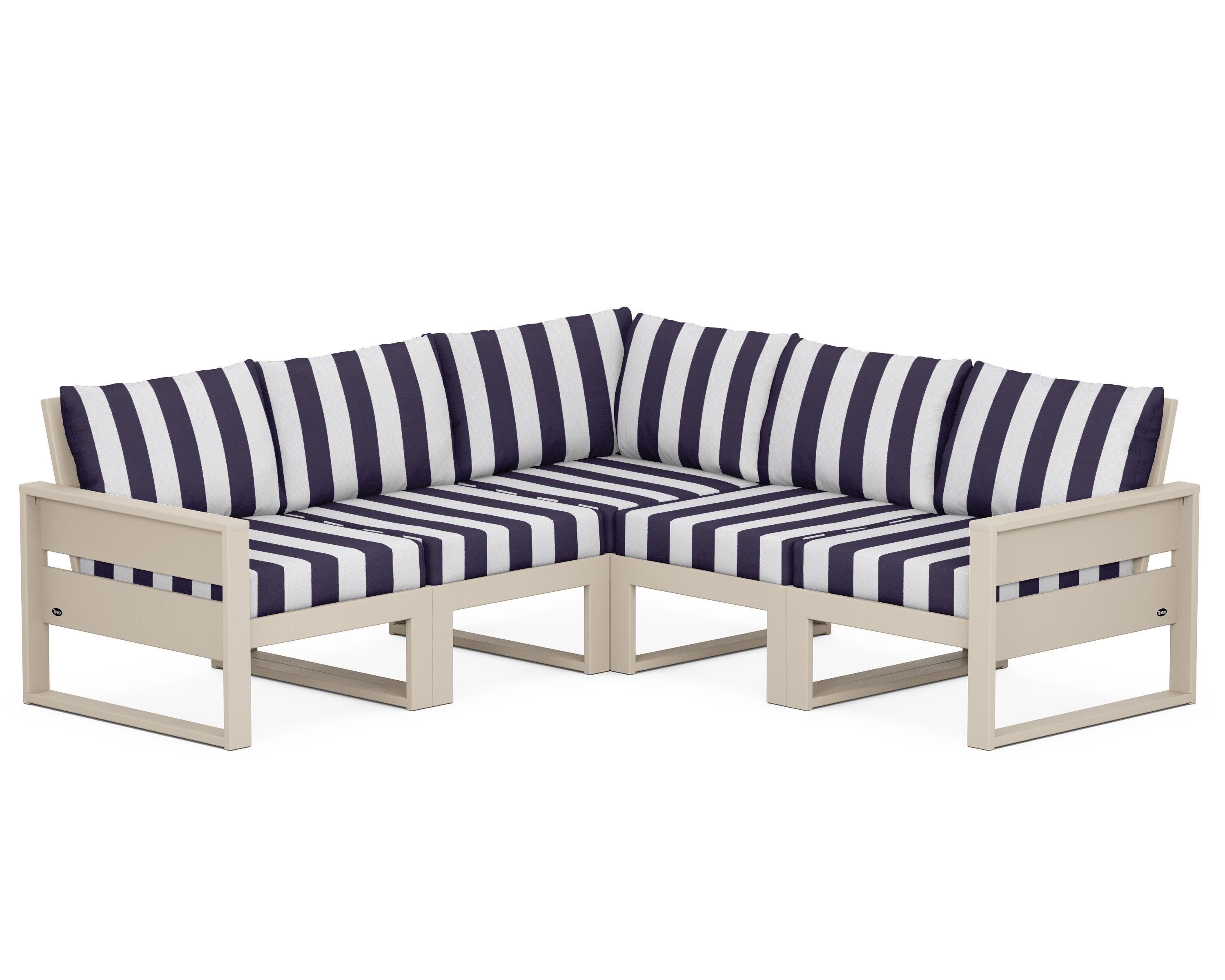 Eastport 5-Piece Sectional in Sand Castle / Cabana Stripe Navy