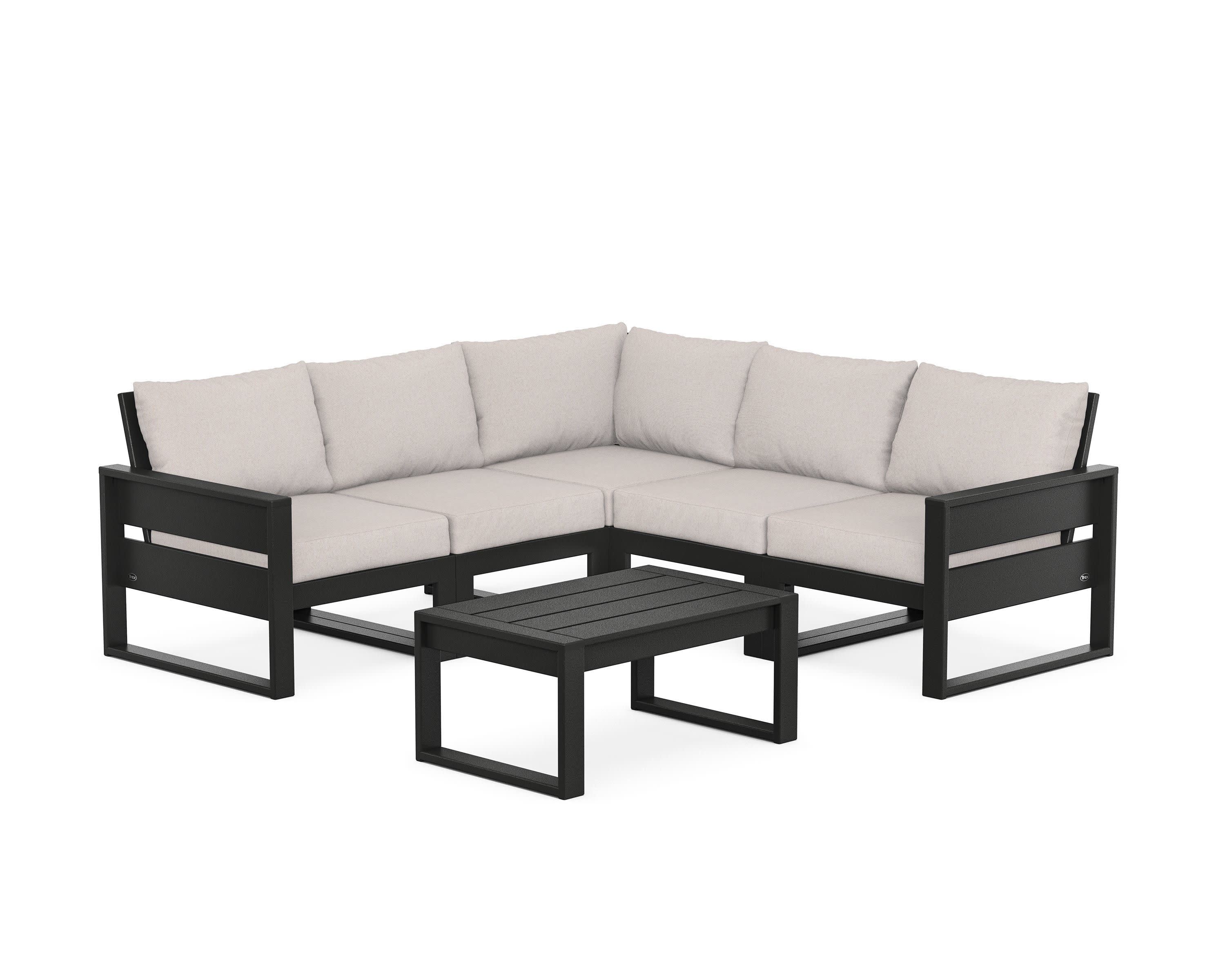 Eastport 6-Piece Deep Seating Sectional + Coffee Table Set in Charcoal Black / Dune Burlap