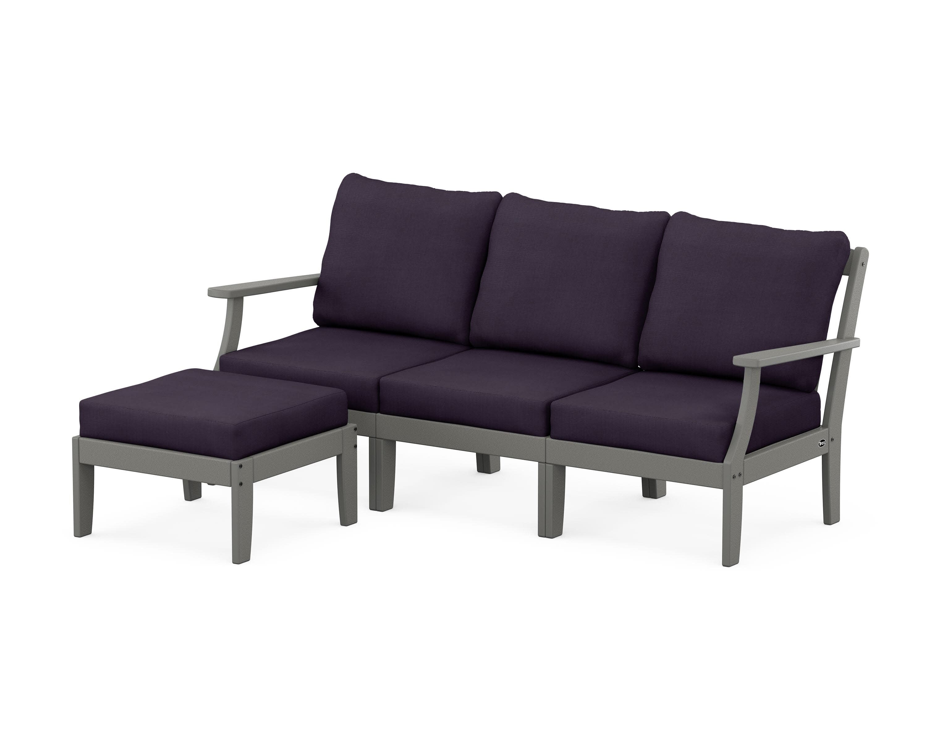 Yacht Club Modular 4-Piece Deep Seating Set with Ottoman in Stepping Stone / Navy Linen