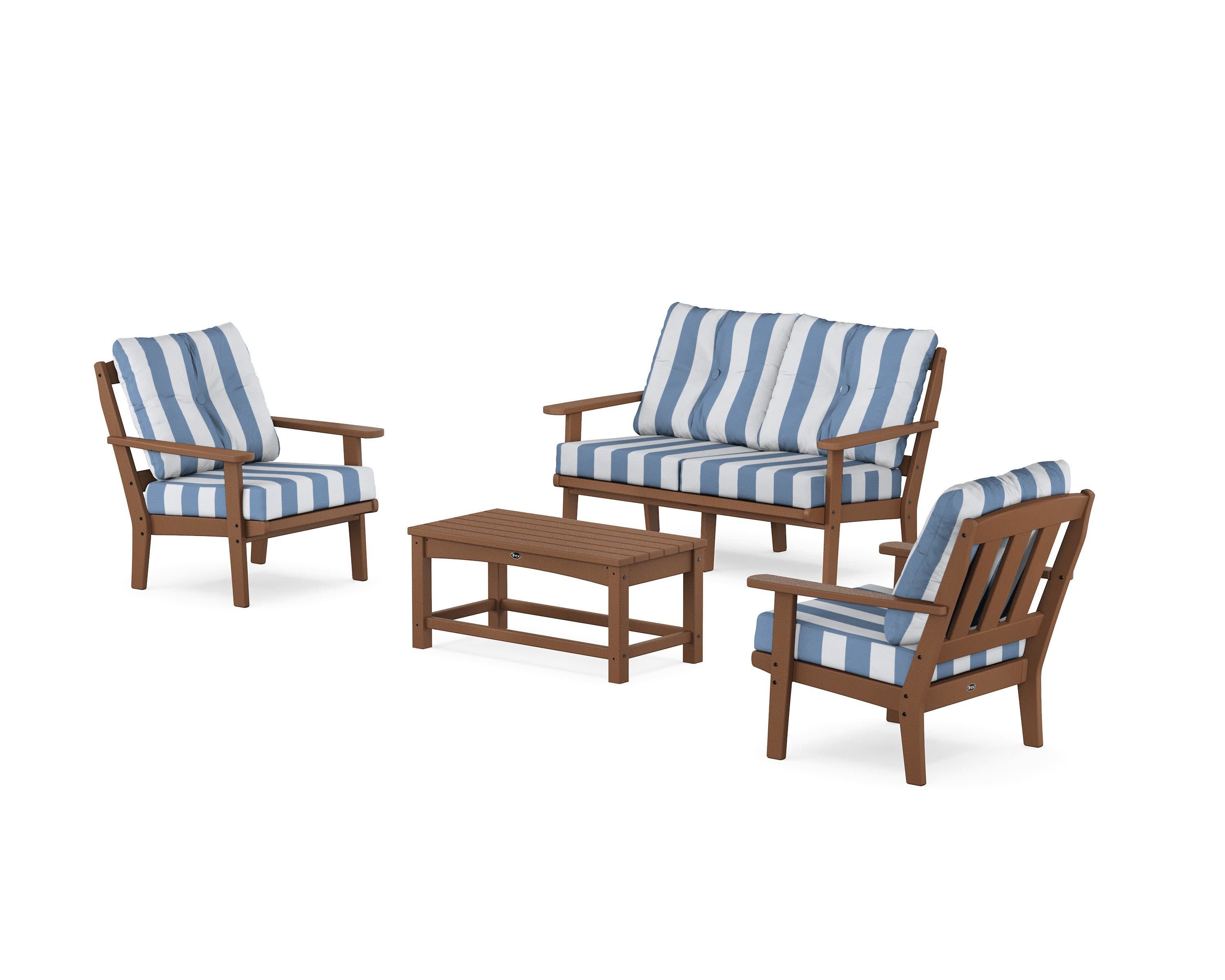 Cape Cod 4-Piece Deep Seating Set with Loveseat in Tree House / Cabana Stripe Sky Blue
