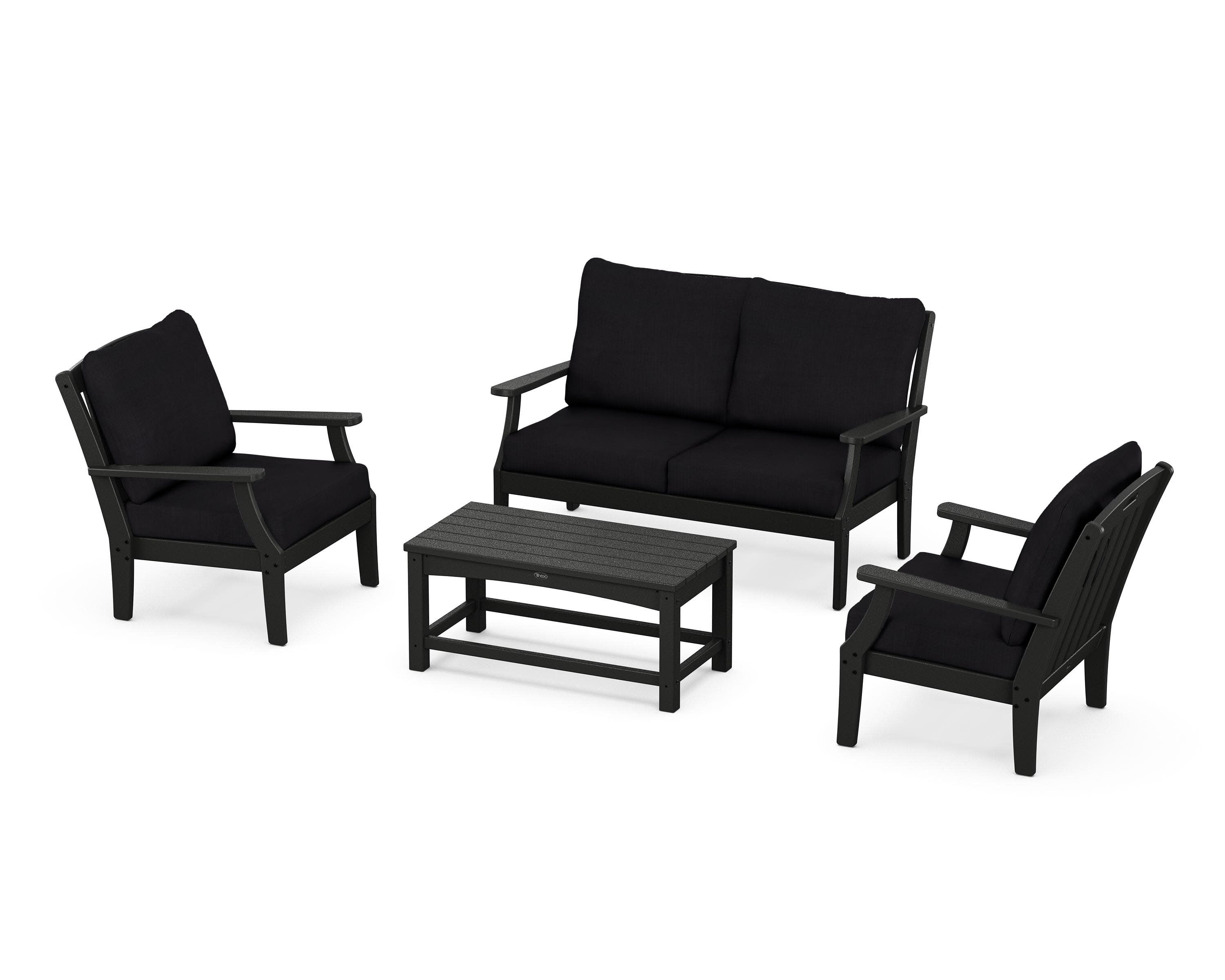 Yacht Club 4-Piece Deep Seating Chair Set in Charcoal Black / Midnight Linen