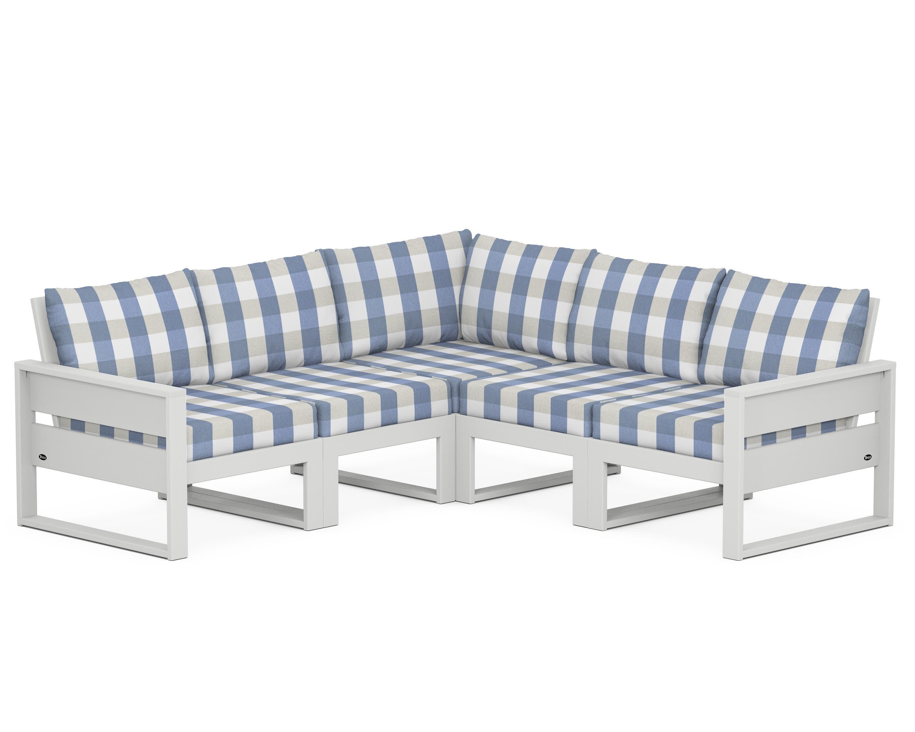 Eastport 5-Piece Sectional in Classic White / Buffalo Plaid Sky Blue