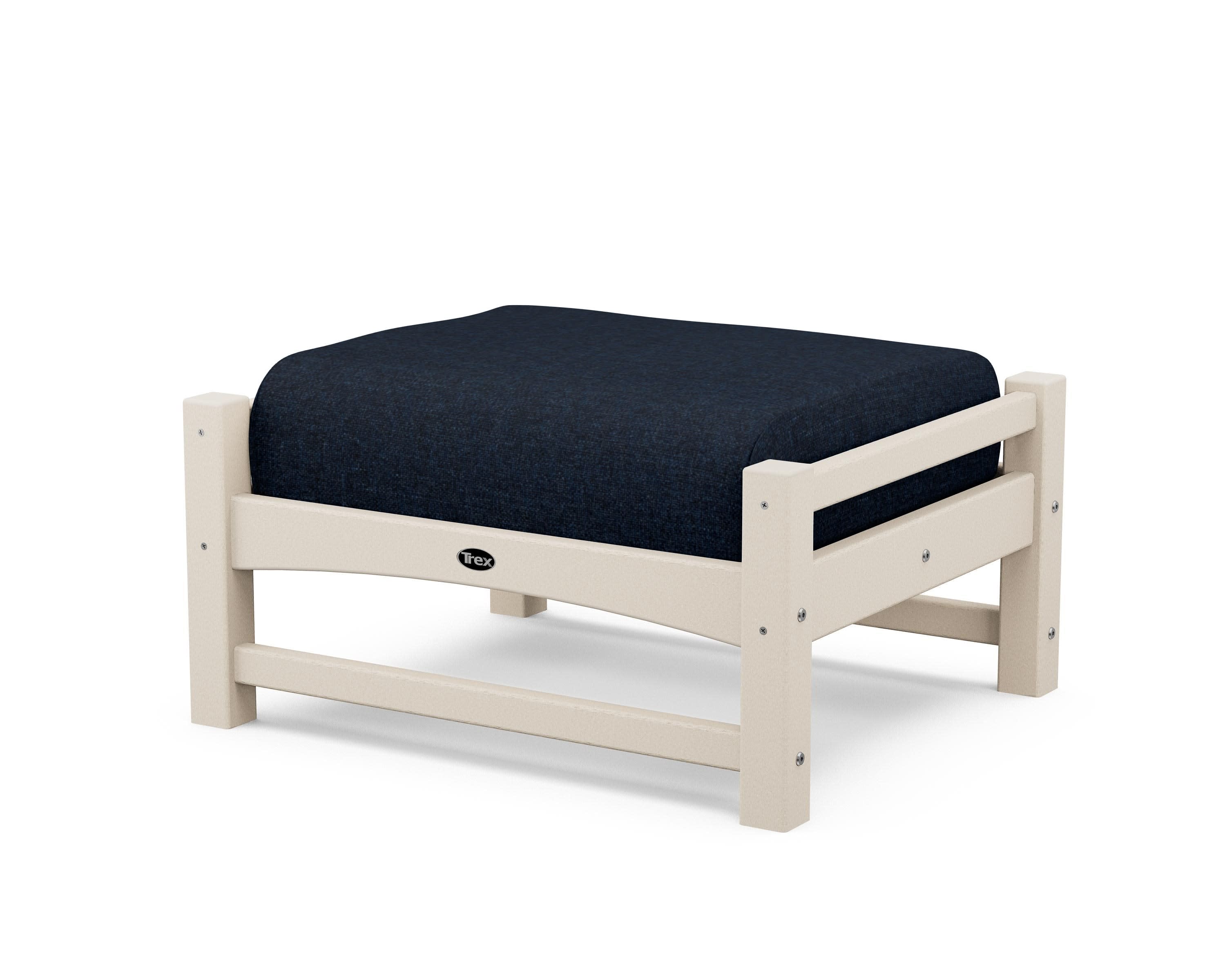 Rockport Club Ottoman in Sand Castle / Marine Indigo