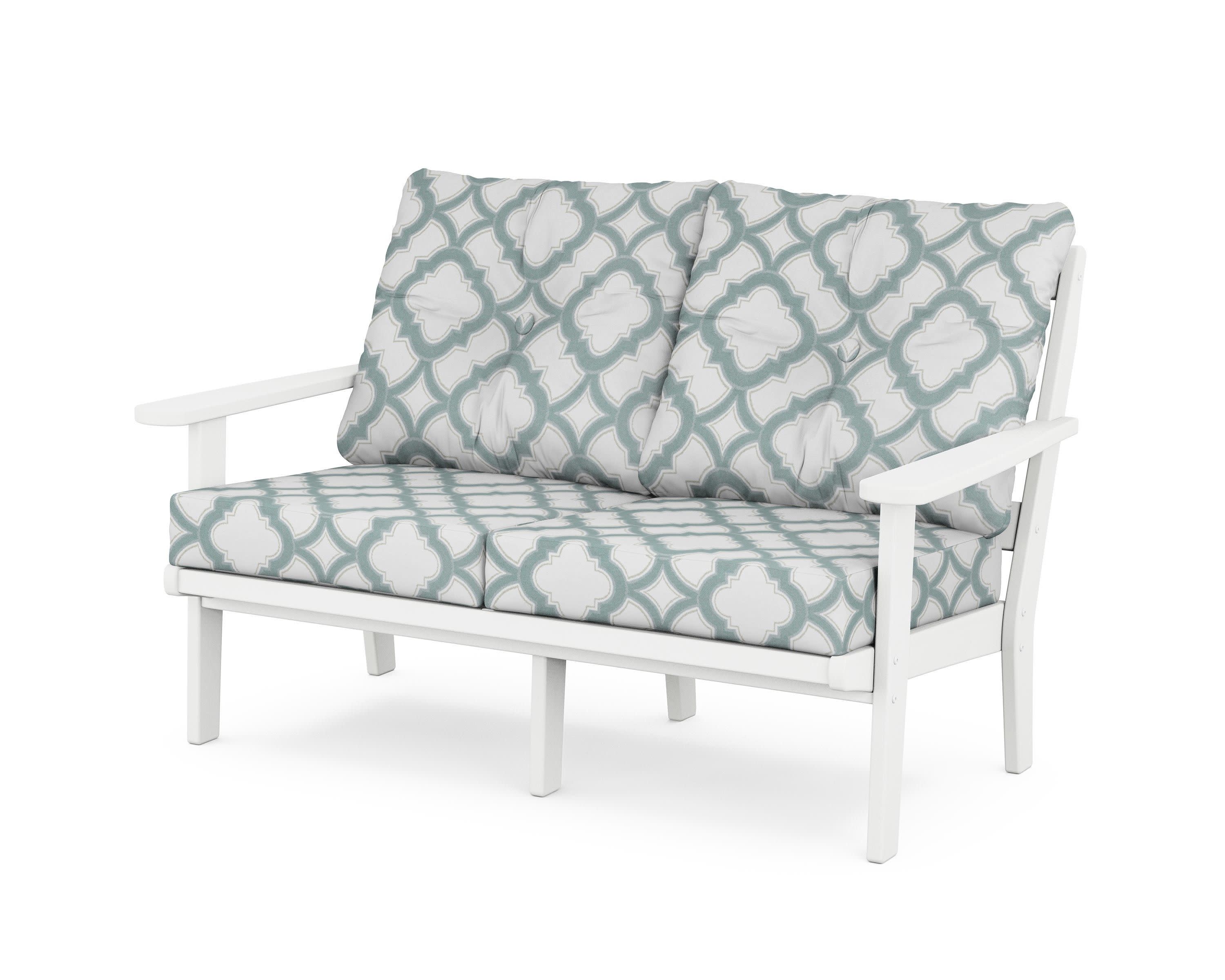 Cape Cod Deep Seating Loveseat in Classic White / Trellis Glacier Spa