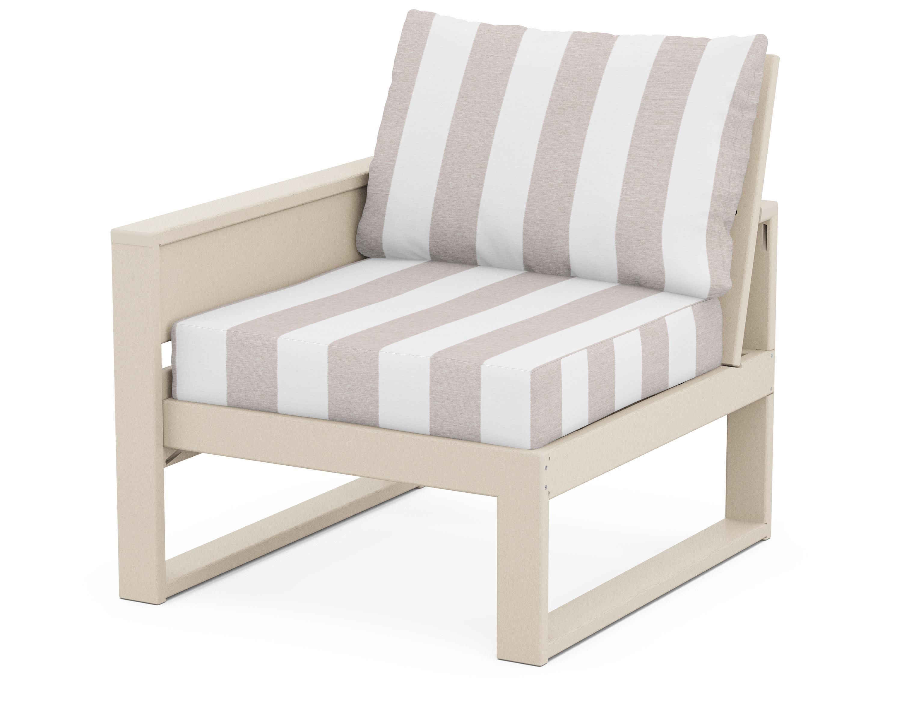 Eastport Modular Left Arm Chair in Sand Castle / Cabana Stripe Dune Burlap