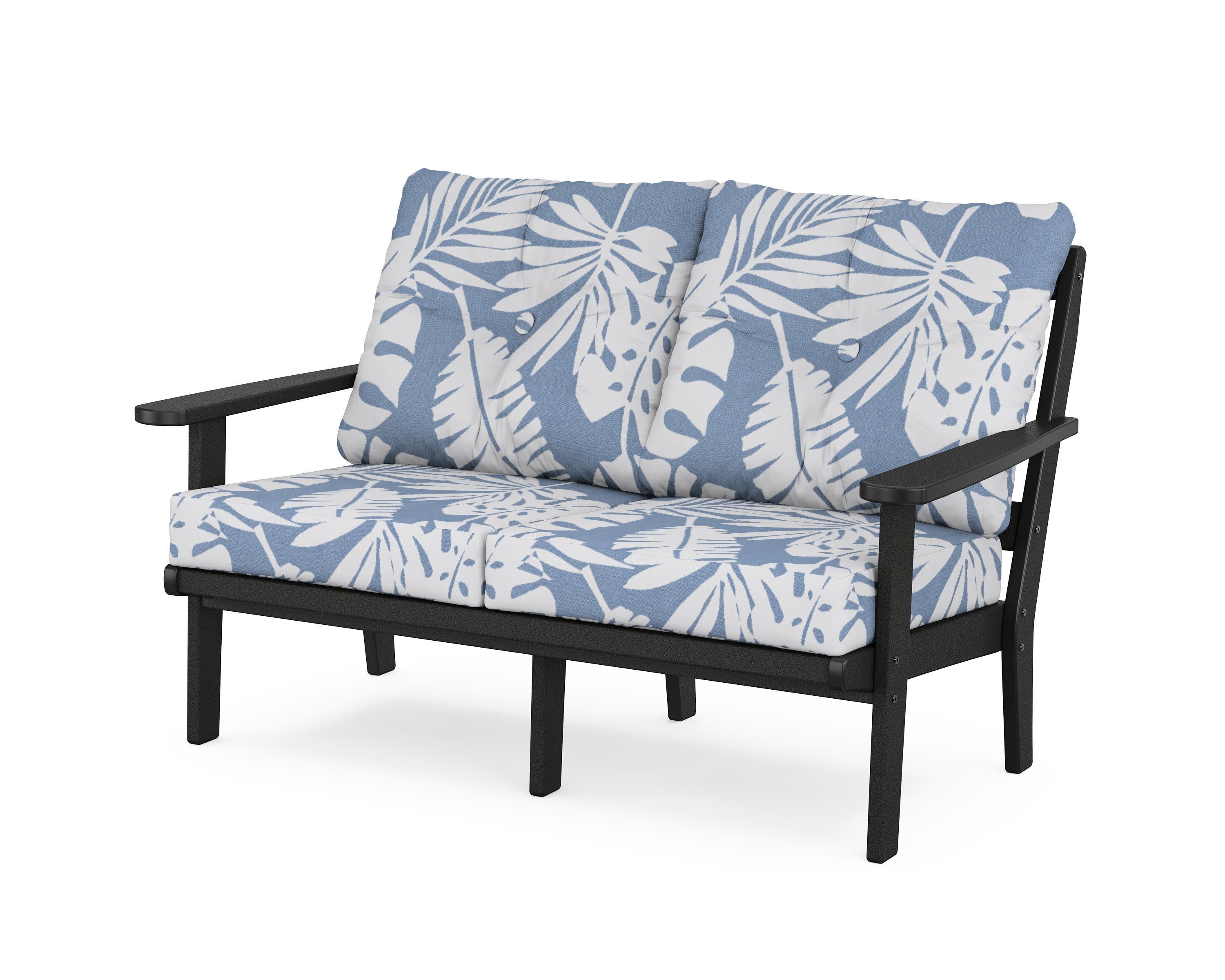 Cape Cod Deep Seating Loveseat in Charcoal Black / Leaf Sky Blue