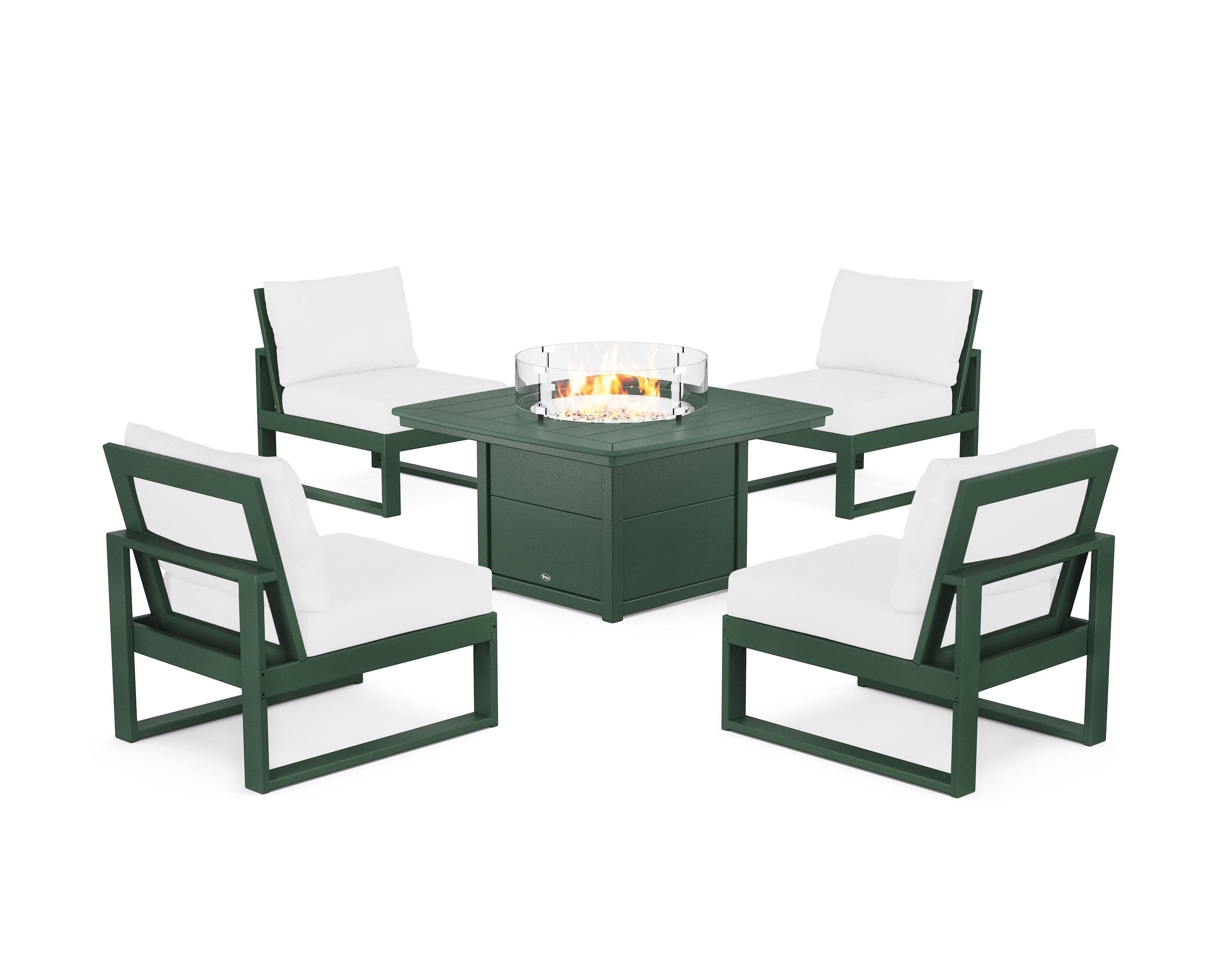 Eastport Modular 5-Piece Deep Seating Set with Yacht Club Fire Pit Table in Rainforest Canopy / Natural