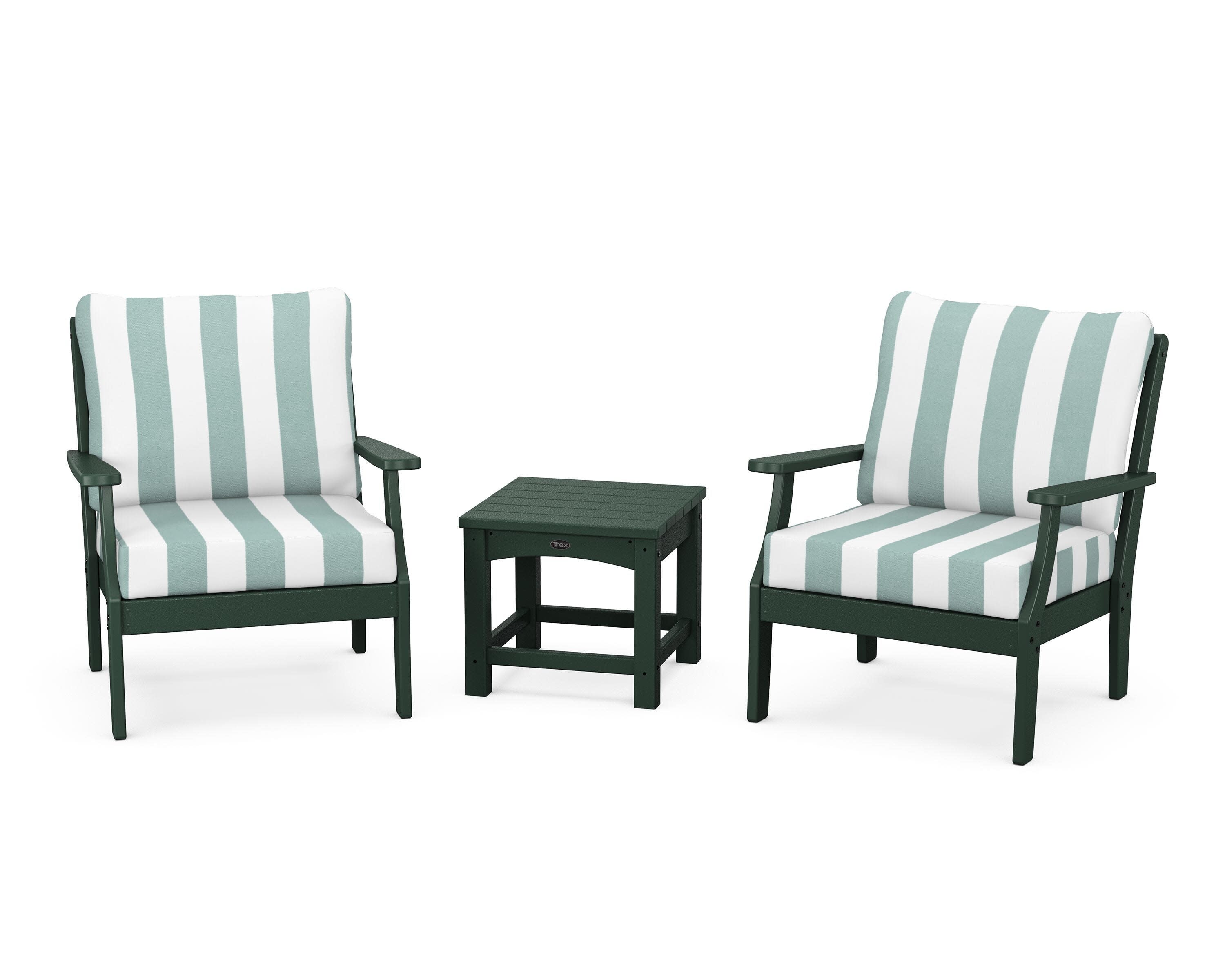 Yacht Club 3-Piece Deep Seating Set in Rainforest Canopy / Cabana Stripe Glacier Spa