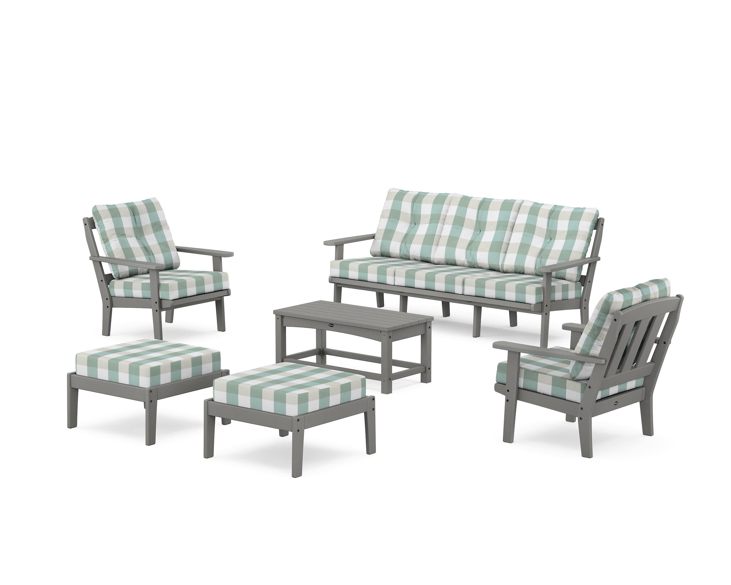 Cape Cod 6-Piece Lounge Sofa Set in Stepping Stone / Buffalo Plaid Glacier Spa