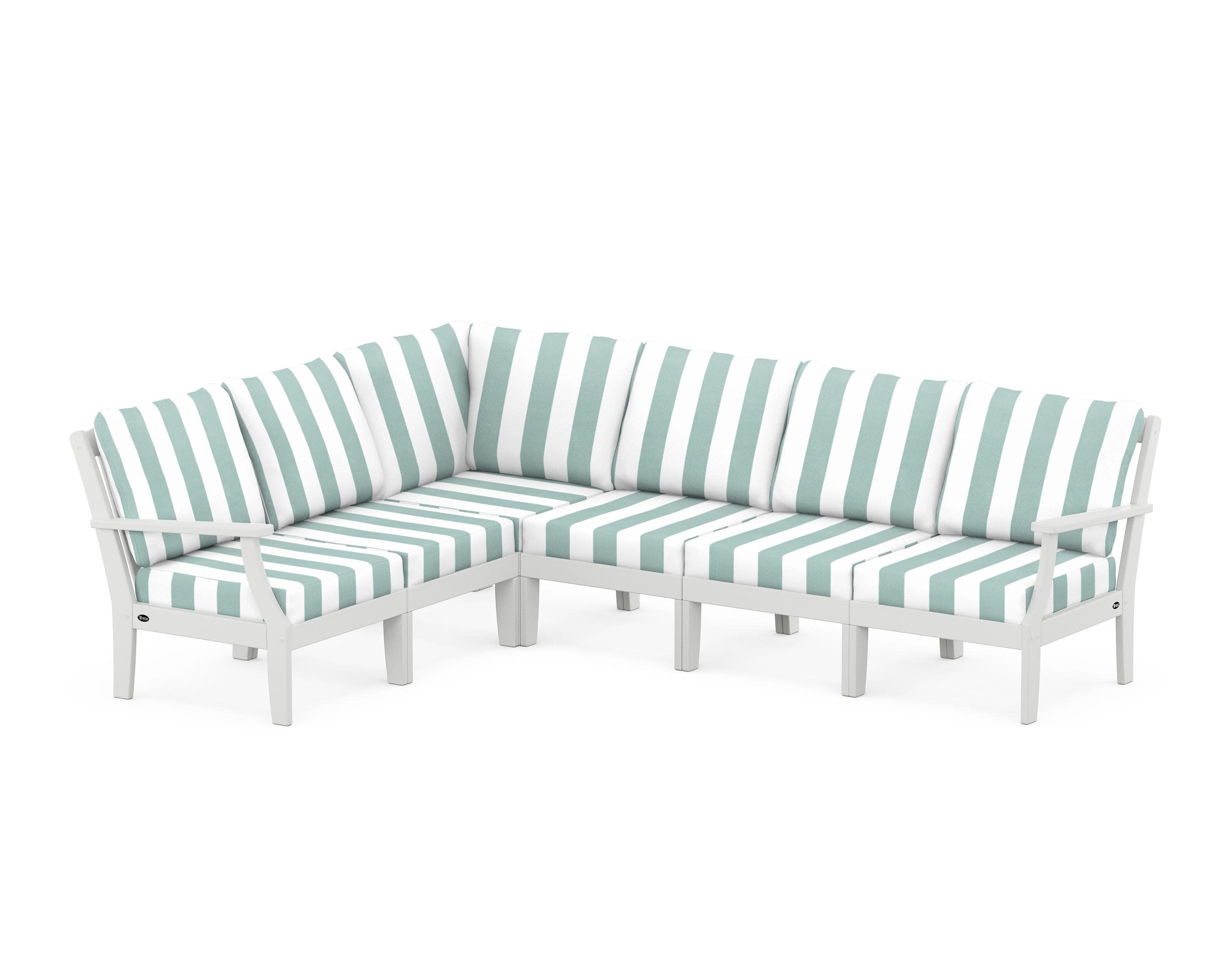 Yacht Club Modular 6-Piece Deep Seating Set in Classic White / Cabana Stripe Glacier Spa