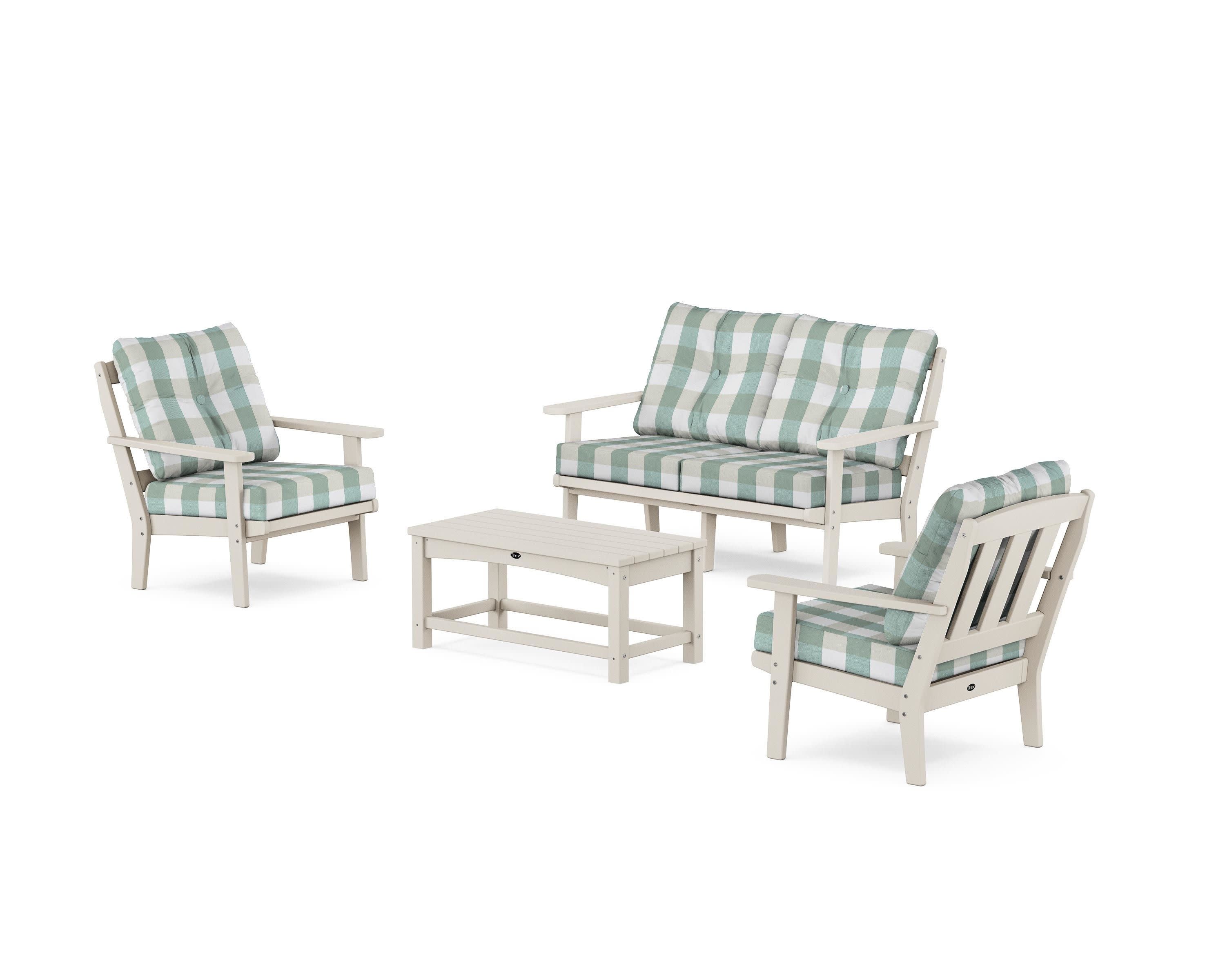 Cape Cod 4-Piece Deep Seating Set with Loveseat in Sand Castle / Buffalo Plaid Glacier Spa
