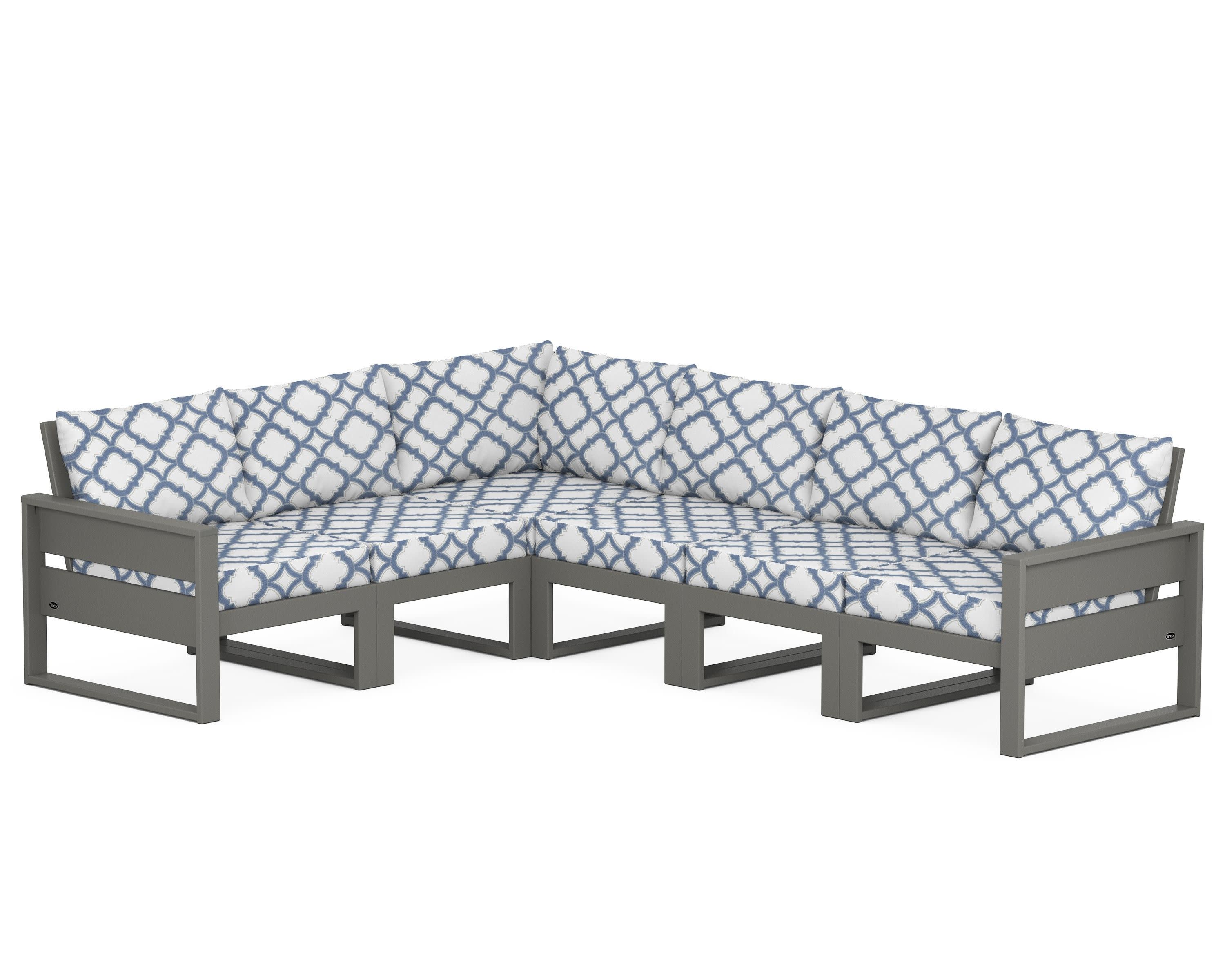 Eastport 6-Piece Sectional in Stepping Stone / Trellis Sky Blue