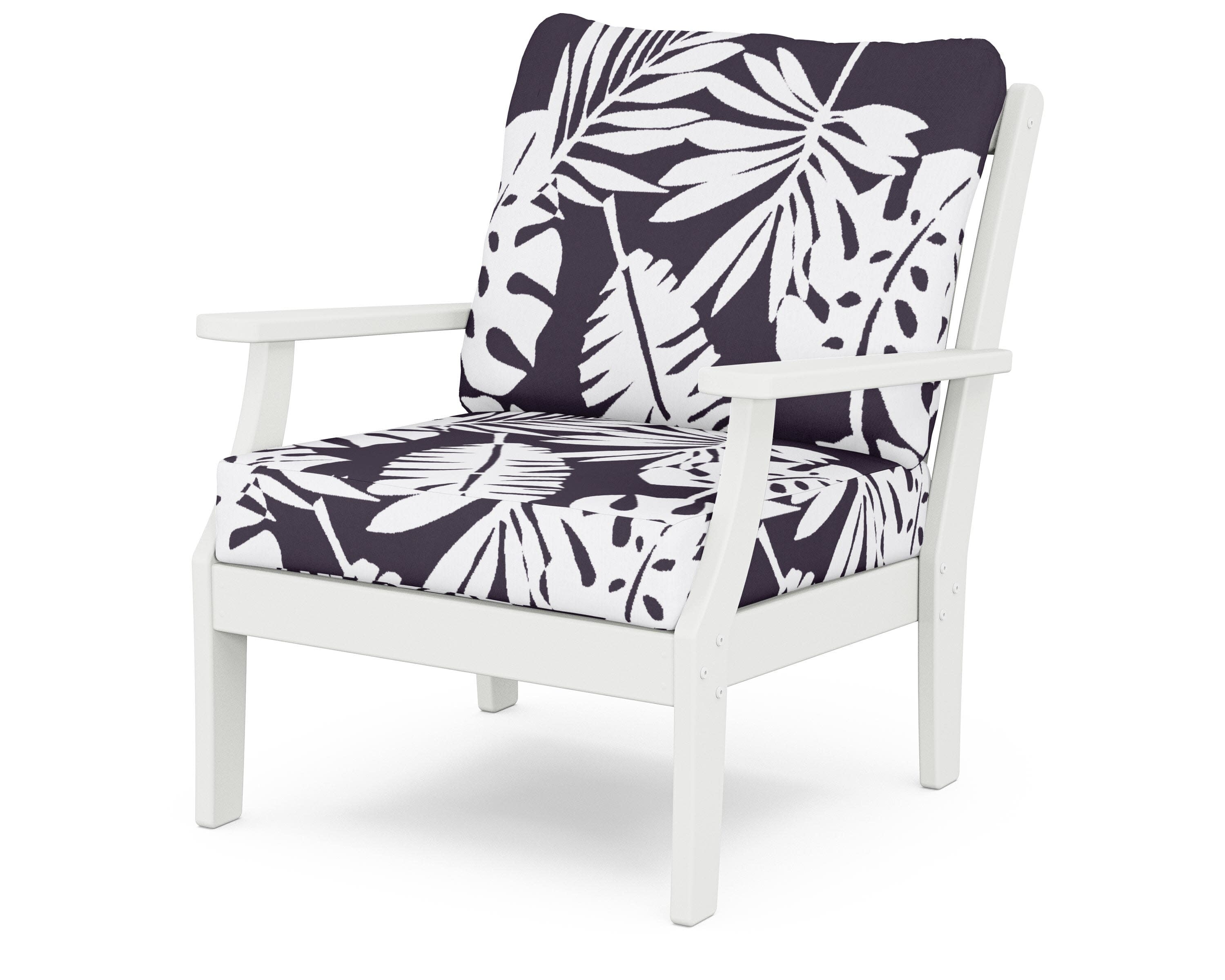 Yacht Club Deep Seating Chair in Classic White / Leaf Navy