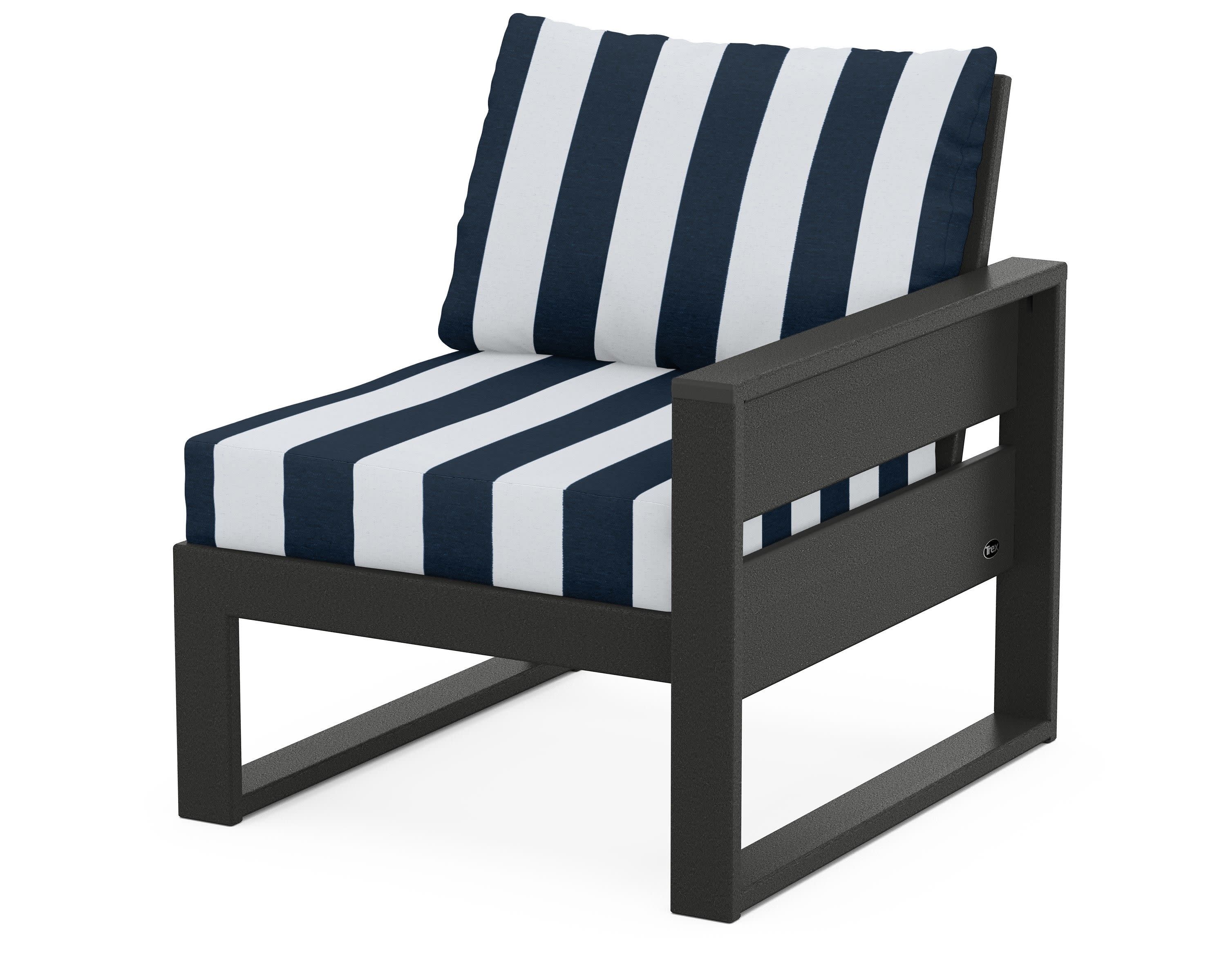 Eastport Modular Right Arm Chair in Charcoal Black / Cabana Stripe Marine Indigo