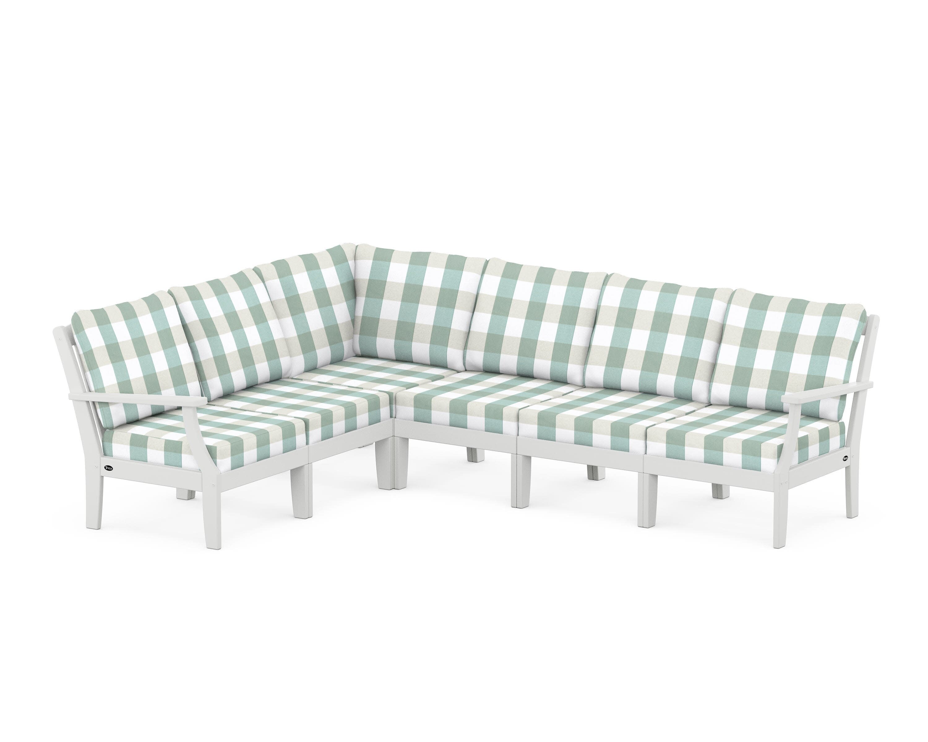 Yacht Club Modular 6-Piece Deep Seating Set in Classic White / Buffalo Plaid Glacier Spa