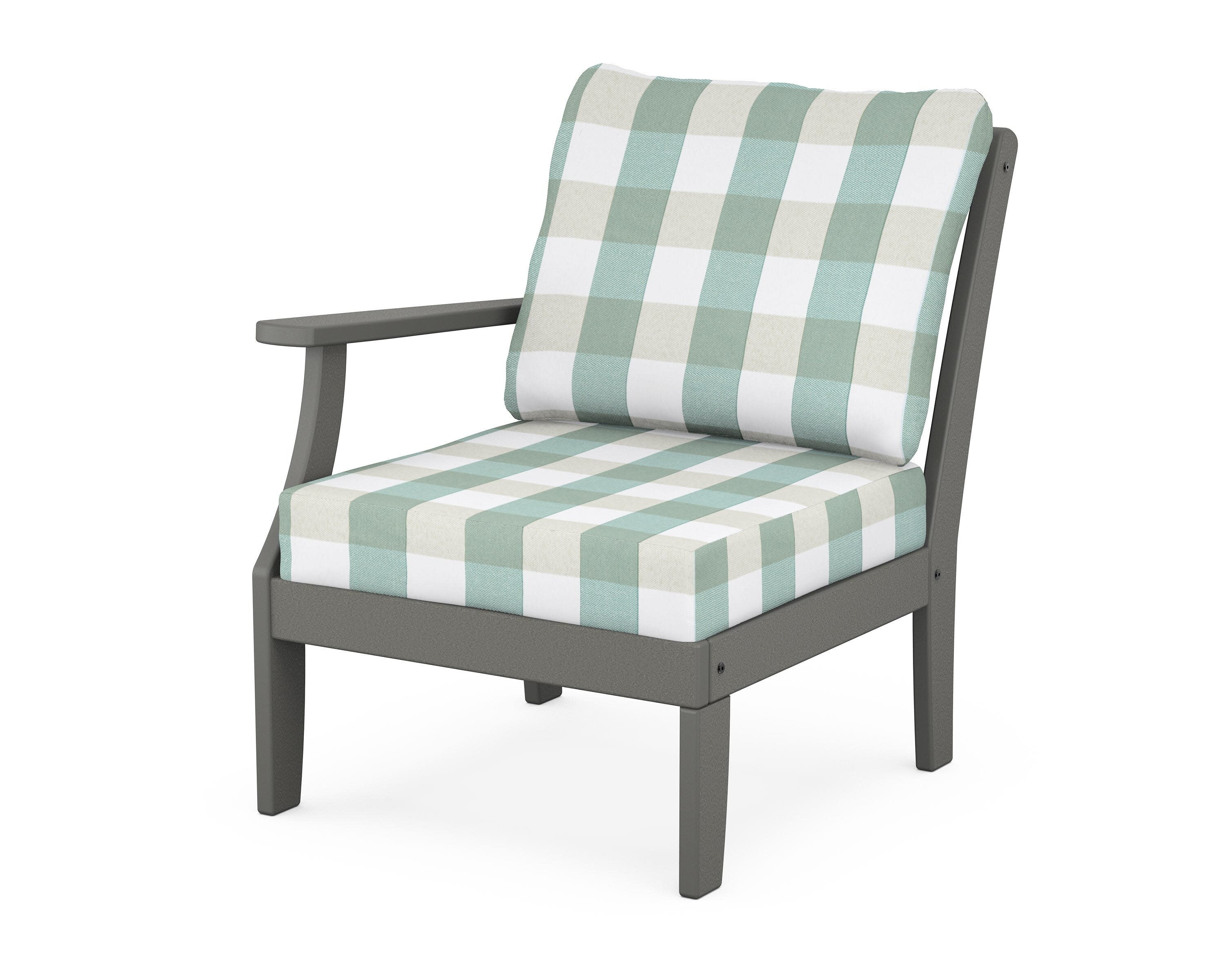 Yacht Club Modular Left Arm Chair in Stepping Stone / Buffalo Plaid Glacier Spa