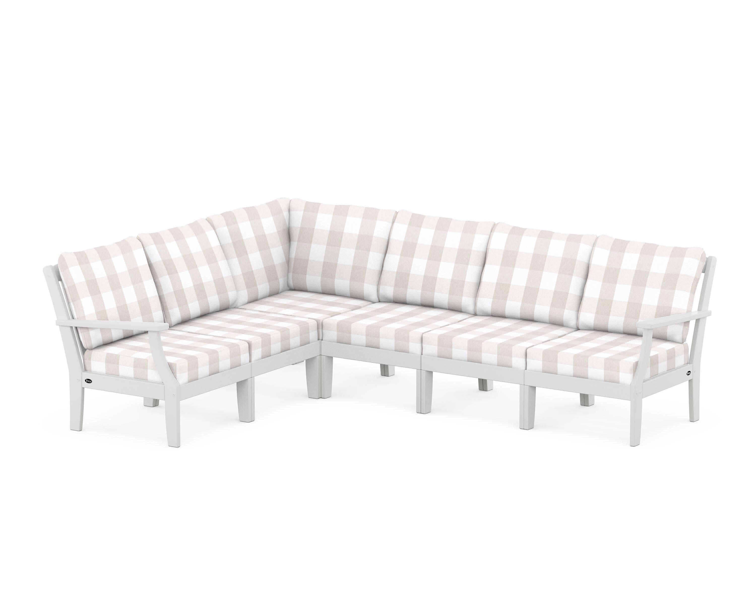 Yacht Club Modular 6-Piece Deep Seating Set in Classic White / Buffalo Plaid Dune Burlap