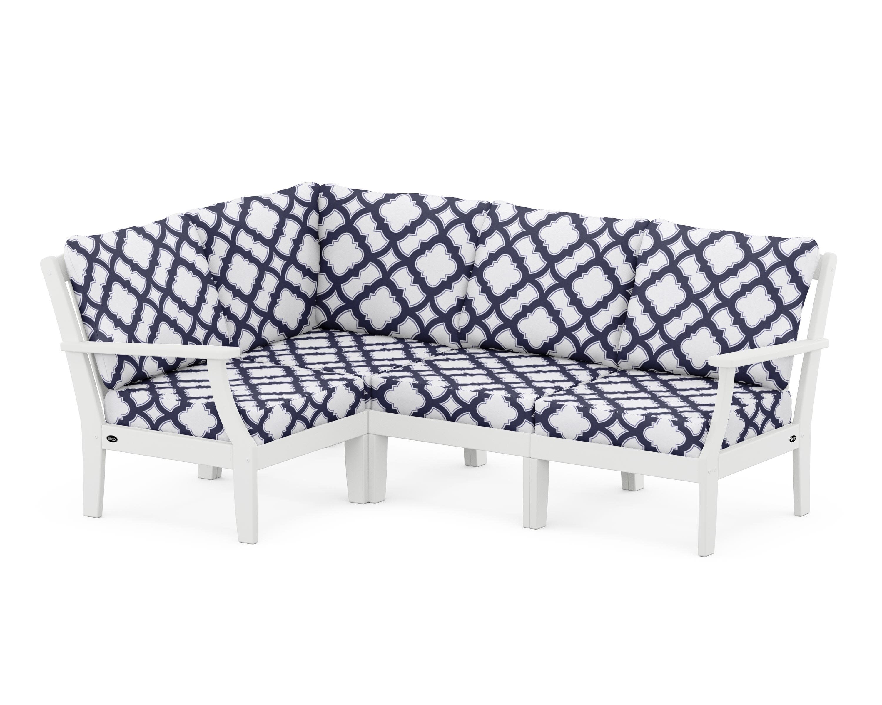 Yacht Club Modular 4-Piece Deep Seating Set in Classic White / Trellis Navy