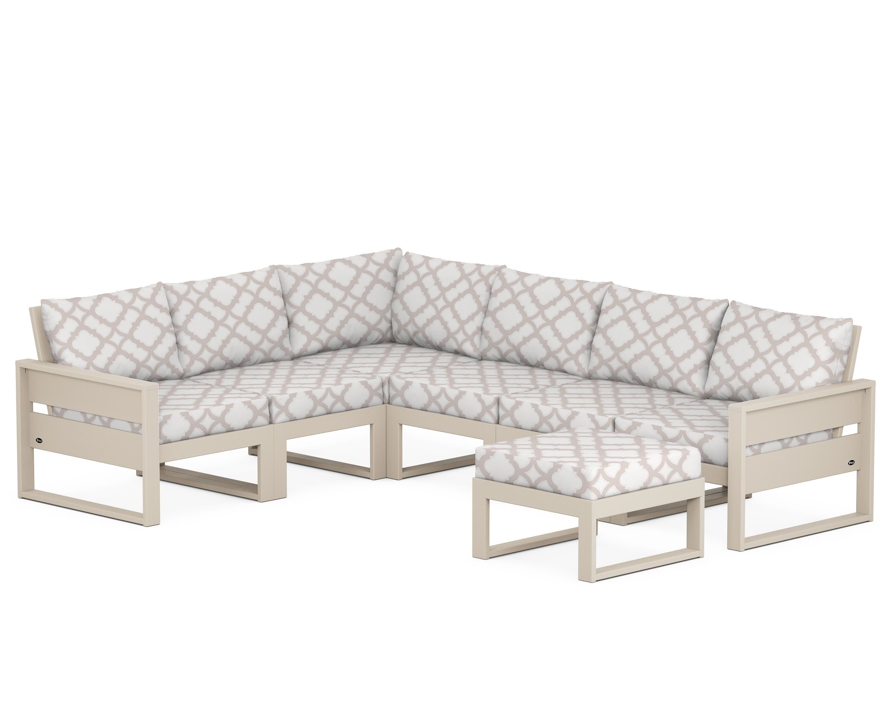 Eastport 6-Piece Sectional with Ottoman in Sand Castle / Trellis Dune Burlap